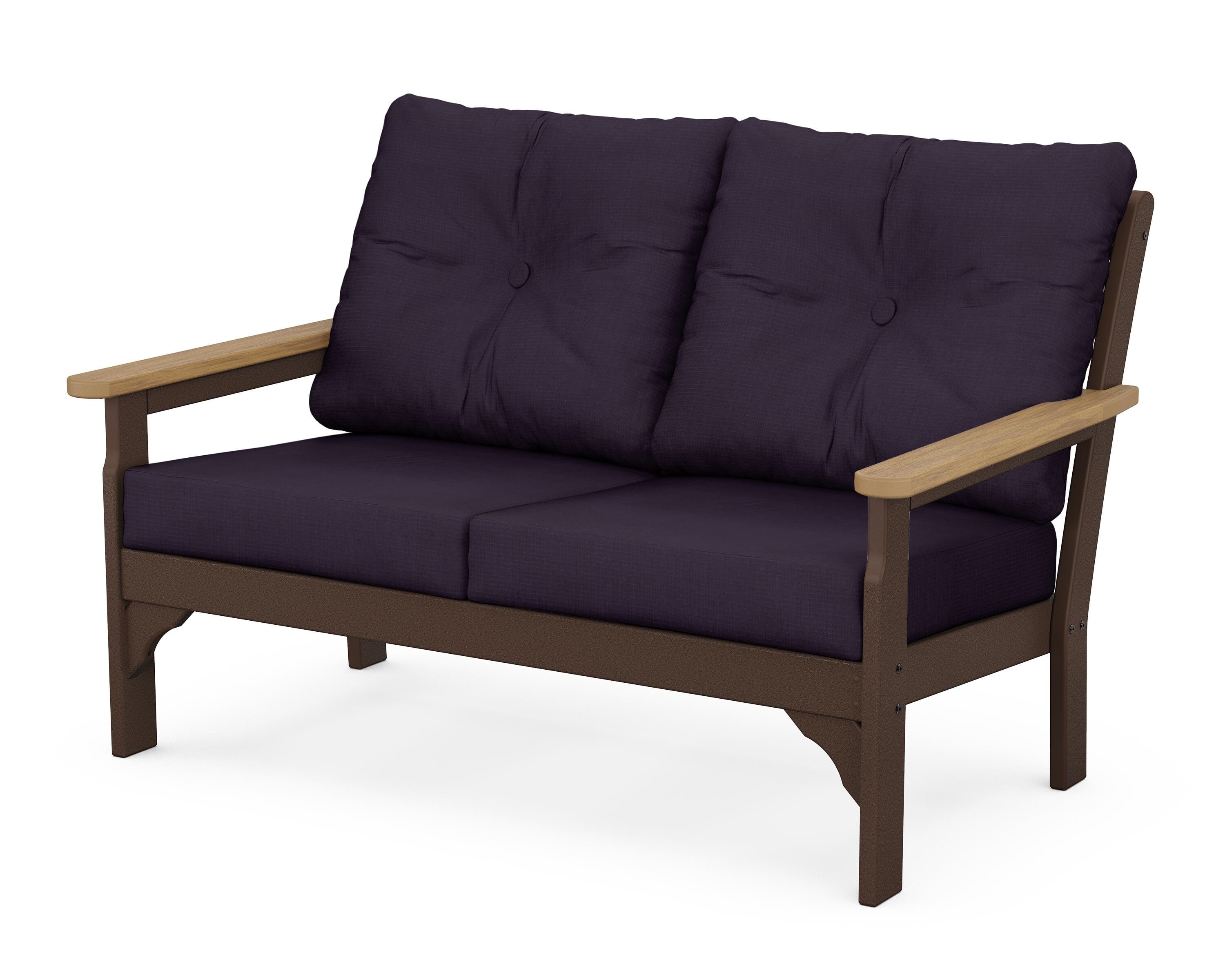POLYWOOD® Vineyard Deep Seating Loveseat in Mahogany / Natural / Navy Linen