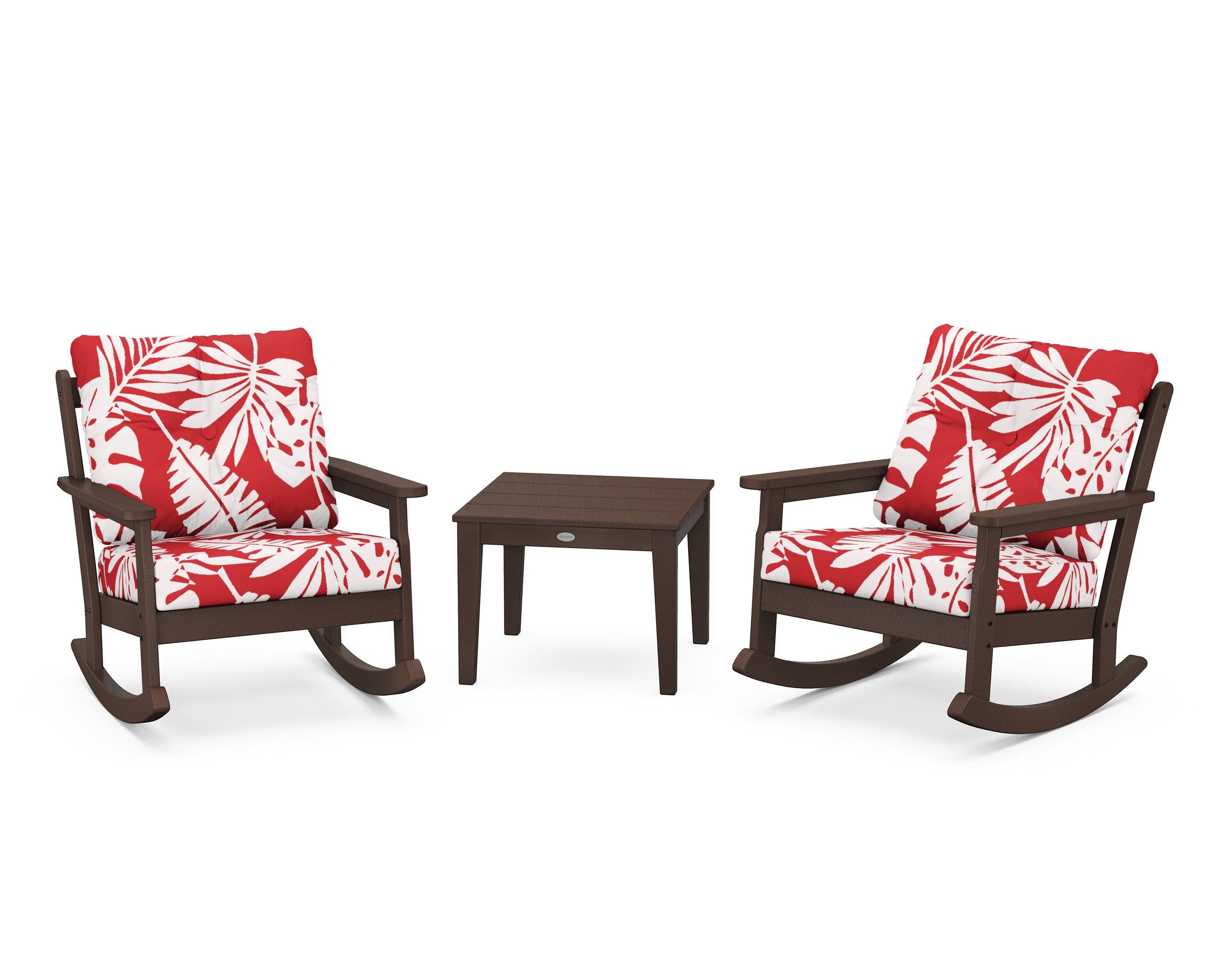 POLYWOOD® Vineyard 3-Piece Deep Seating Rocker Set in Mahogany / Leaf Crimson