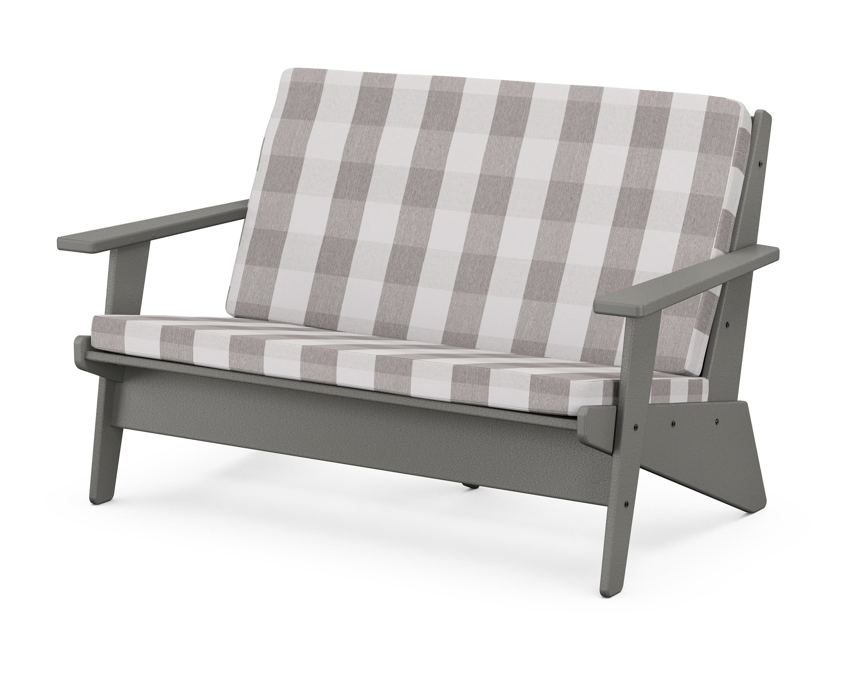 POLYWOOD® Riviera Modern Lounge Loveseat in Slate Grey / Buffalo Plaid Grey Mist