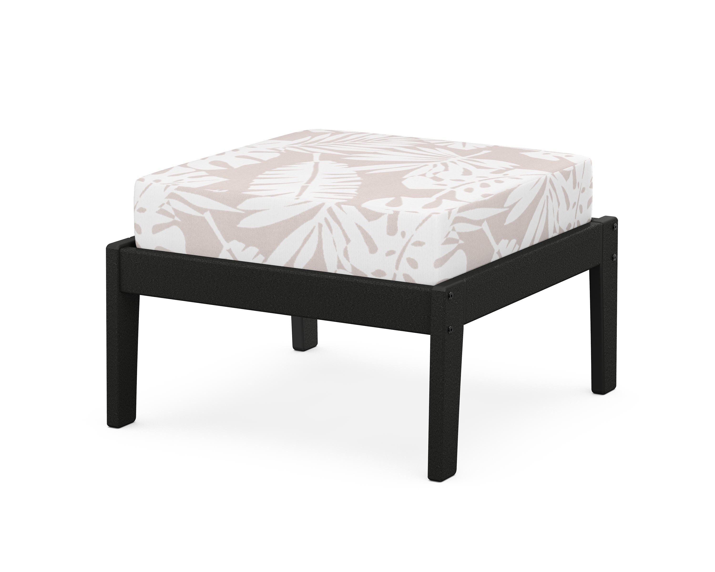 Unbranded Deep Seating Ottoman in Black / Leaf Dune Burlap
