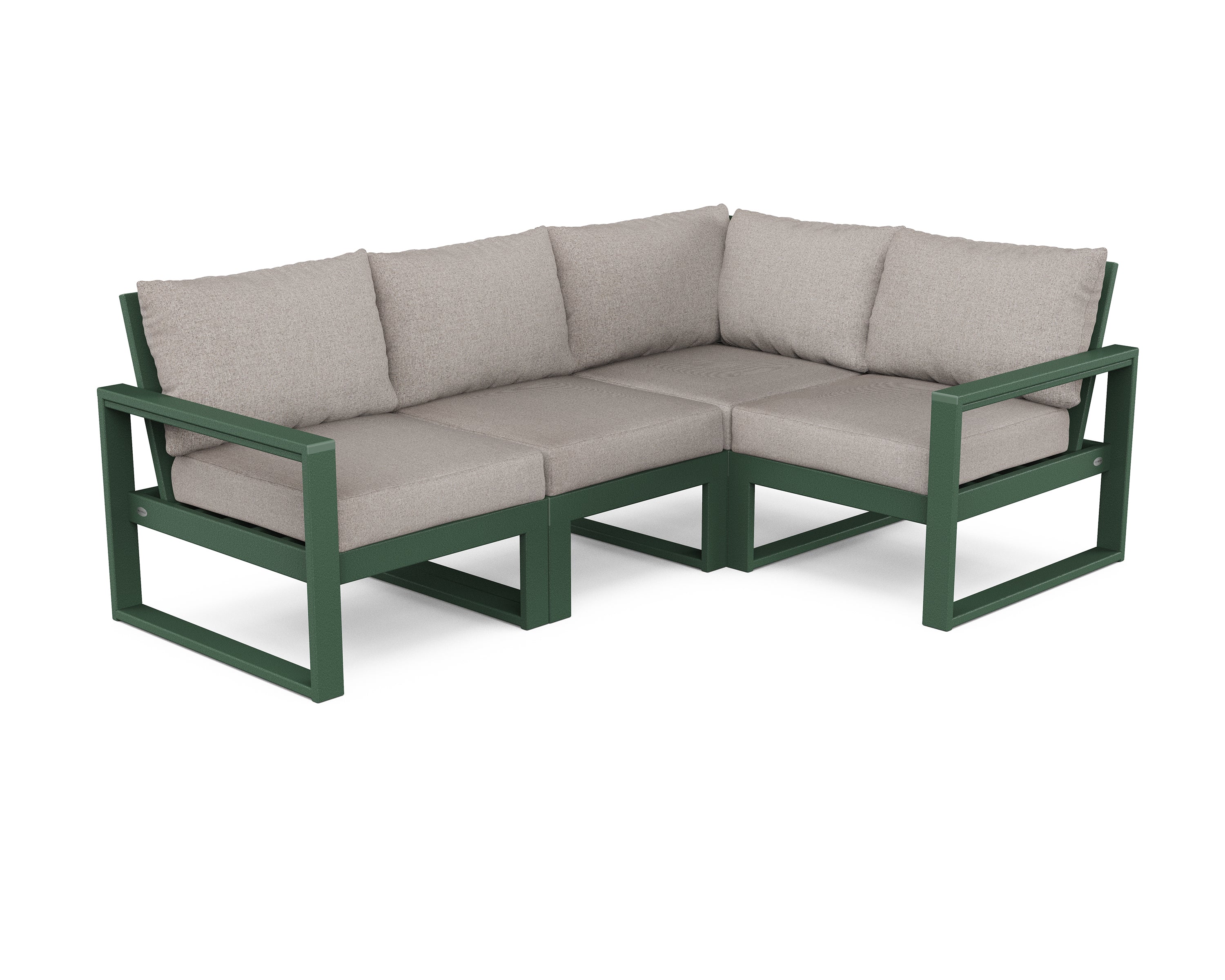 POLYWOOD® EDGE 4-Piece Modular Deep Seating Set in Green / Weathered Tweed