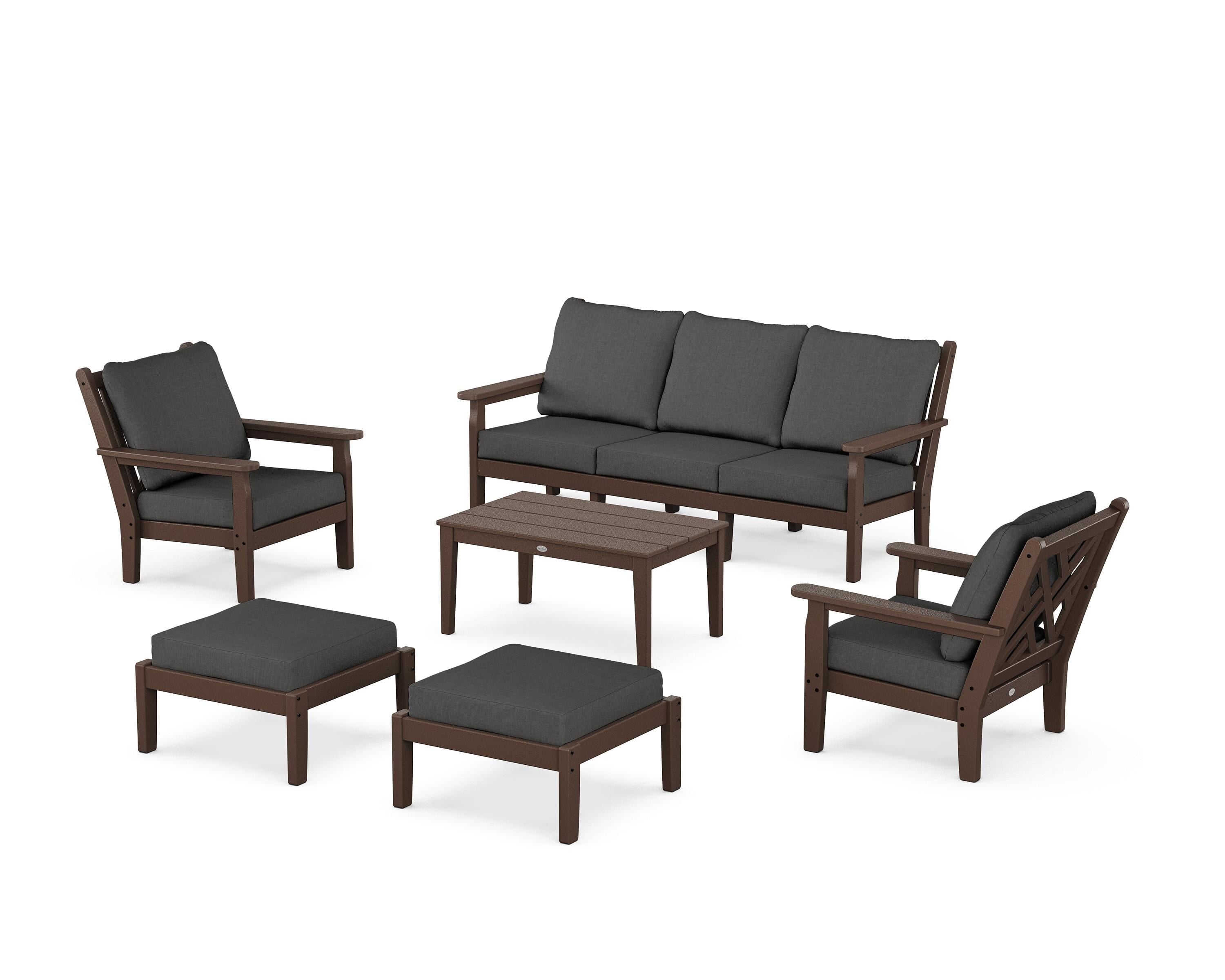 POLYWOOD® Chippendale 6-Piece Lounge Sofa Set in Mahogany / Spectrum Carbon