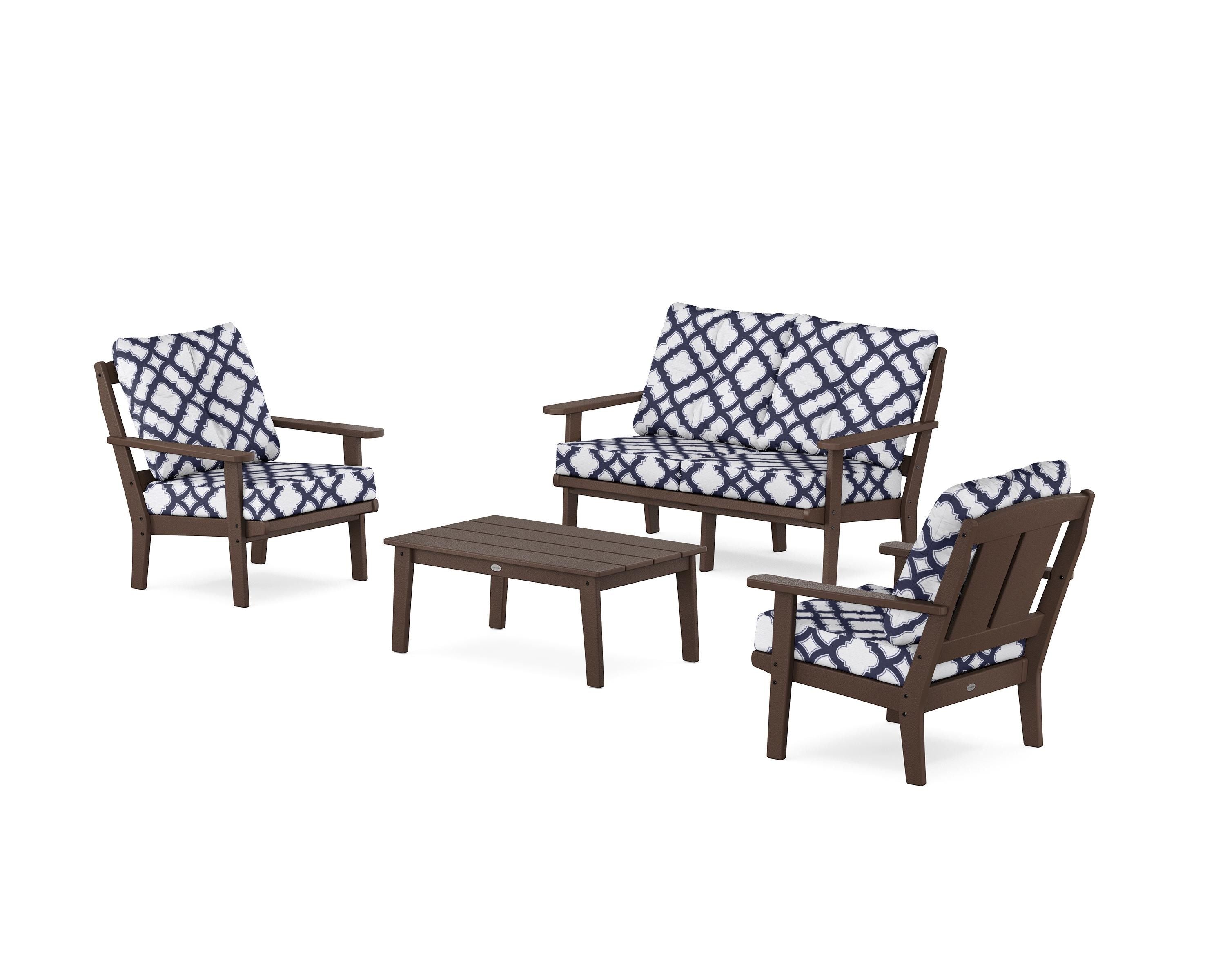 POLYWOOD® Mission 4-Piece Deep Seating Set with Loveseat in Mahogany / Trellis Navy