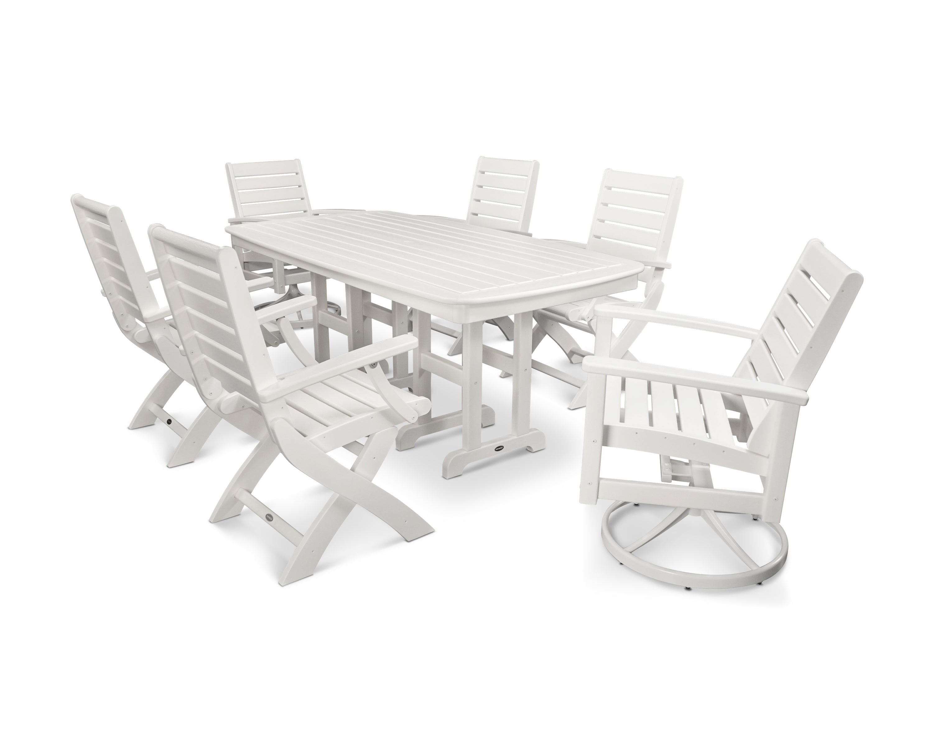 POLYWOOD® Signature 7-Piece Swivel Dining Set in Satin White / White