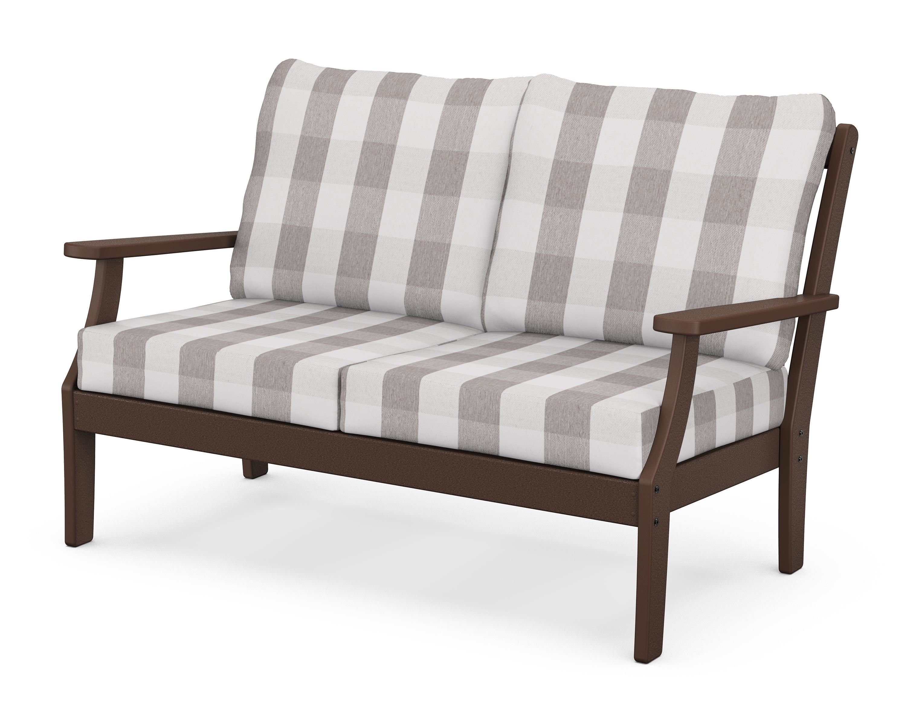 POLYWOOD® Braxton Deep Seating Loveseat in Mahogany / Buffalo Plaid Grey Mist