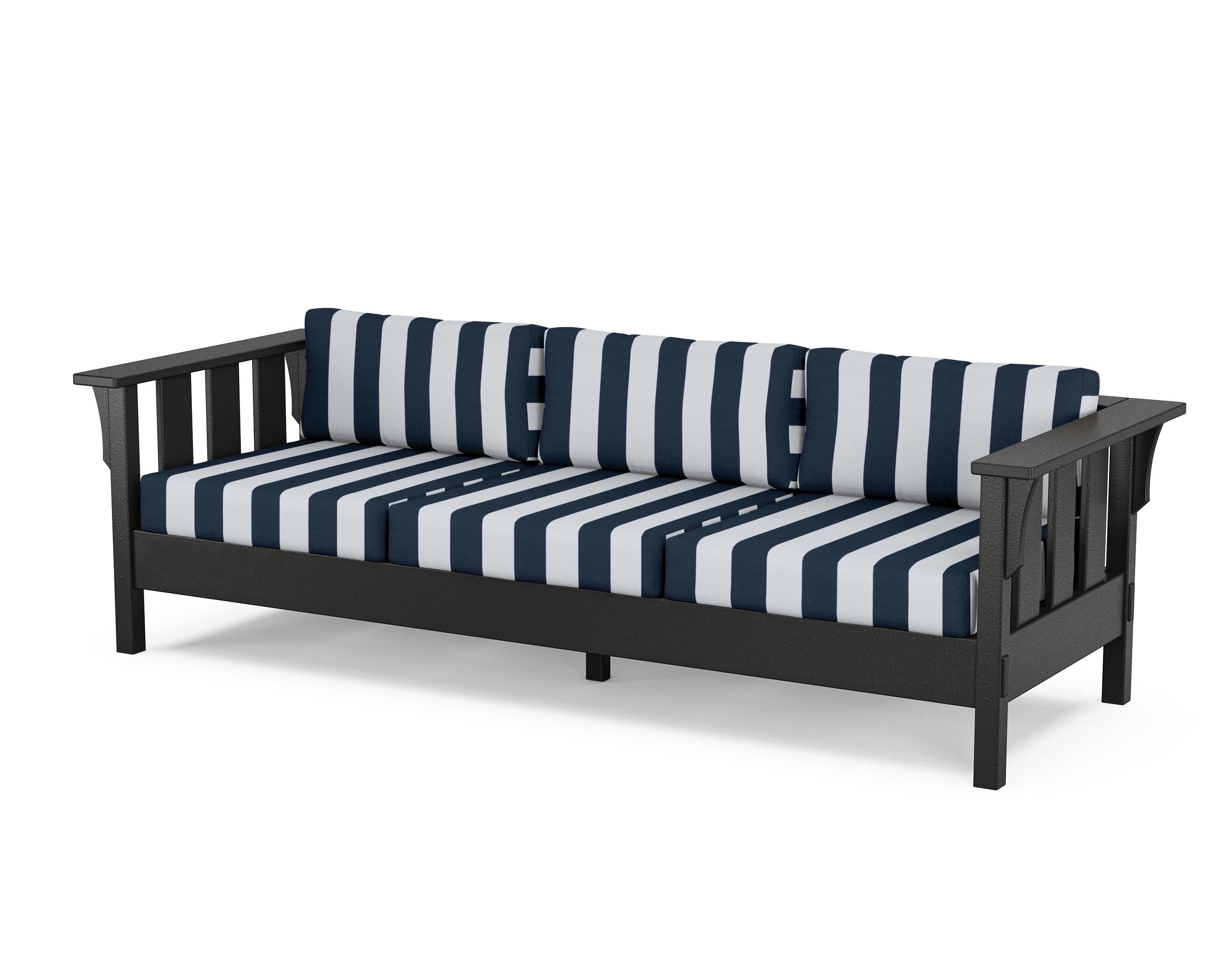 Martha Stewart by POLYWOOD® Acadia Deep Seating Sofa in Black / Cabana Stripe Marine Indigo