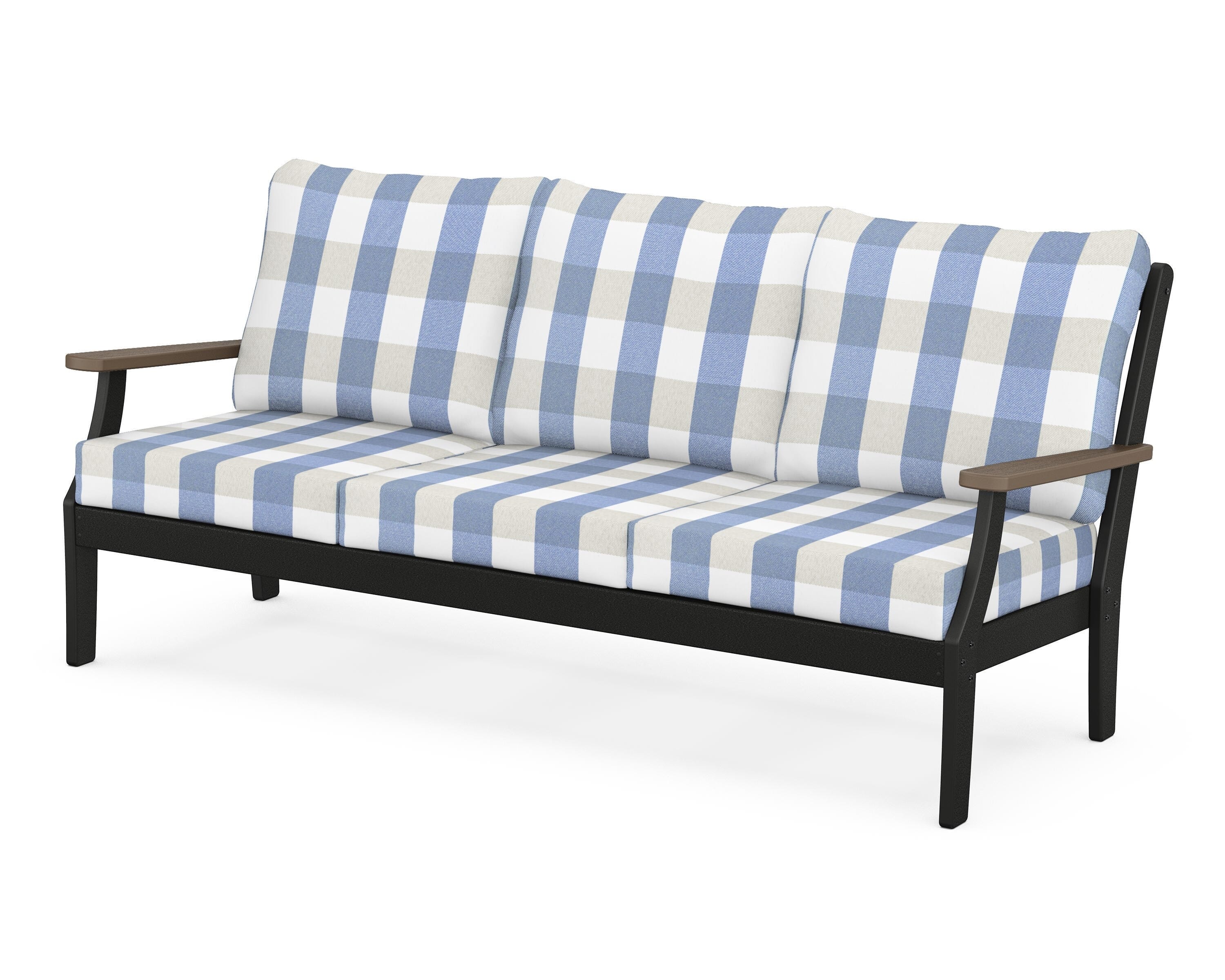 POLYWOOD® Braxton Deep Seating Sofa in Black / Kona / Buffalo Plaid Sky Blue