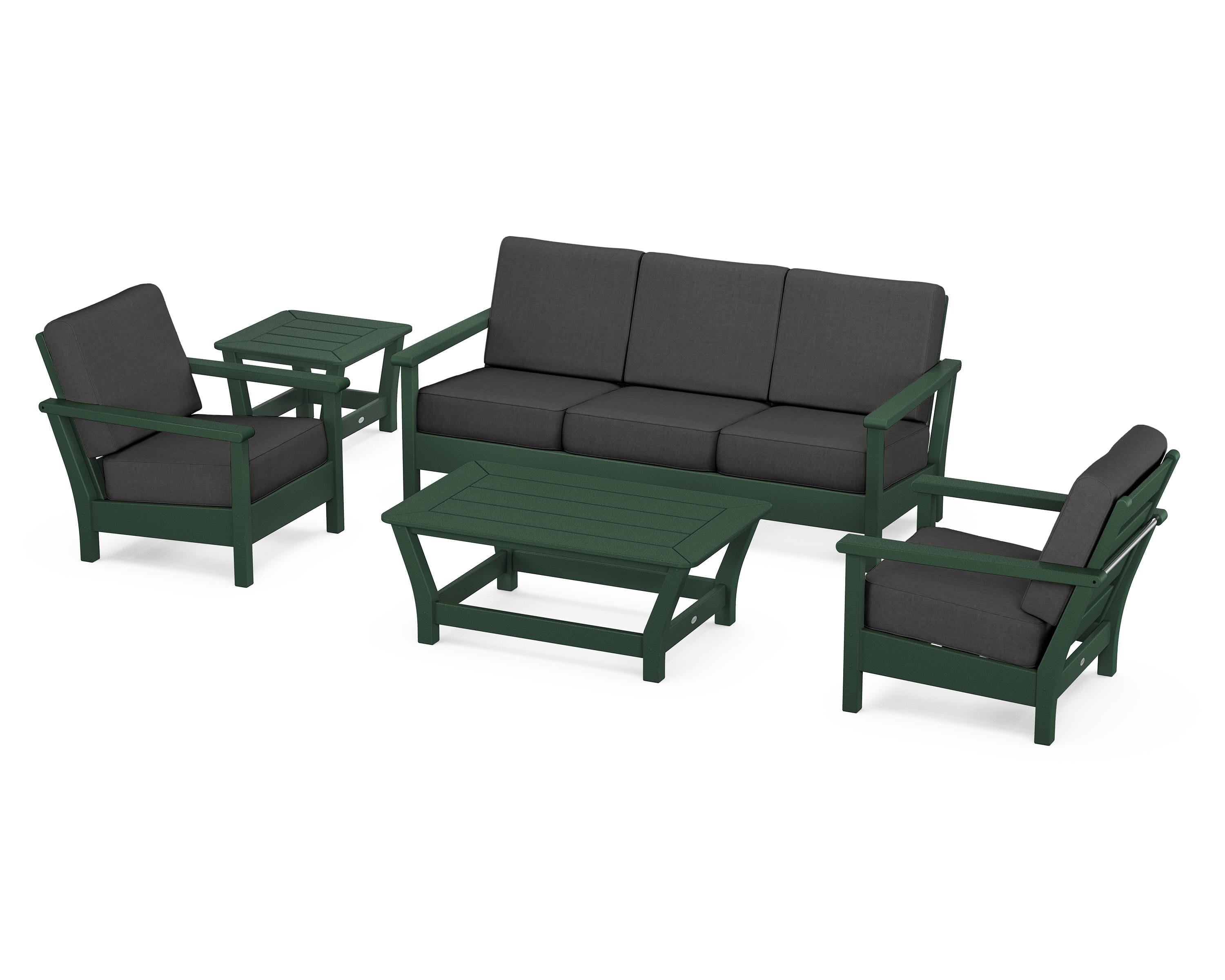 POLYWOOD® Harbour 5-Piece Deep Seating Set in Green / Spectrum Carbon