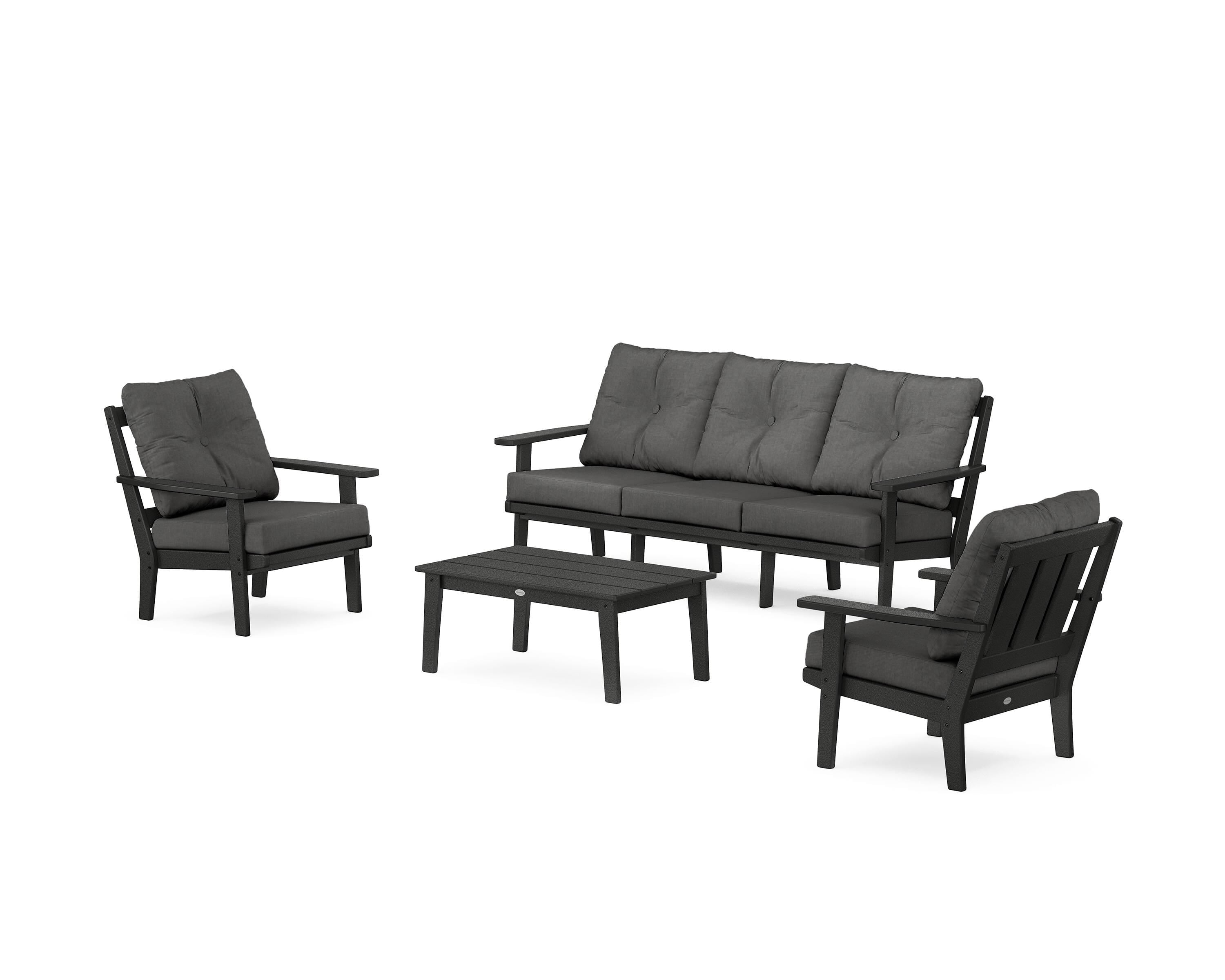 POLYWOOD® Oxford 4-Piece Deep Seating Set with Sofa in Black / Spectrum Carbon