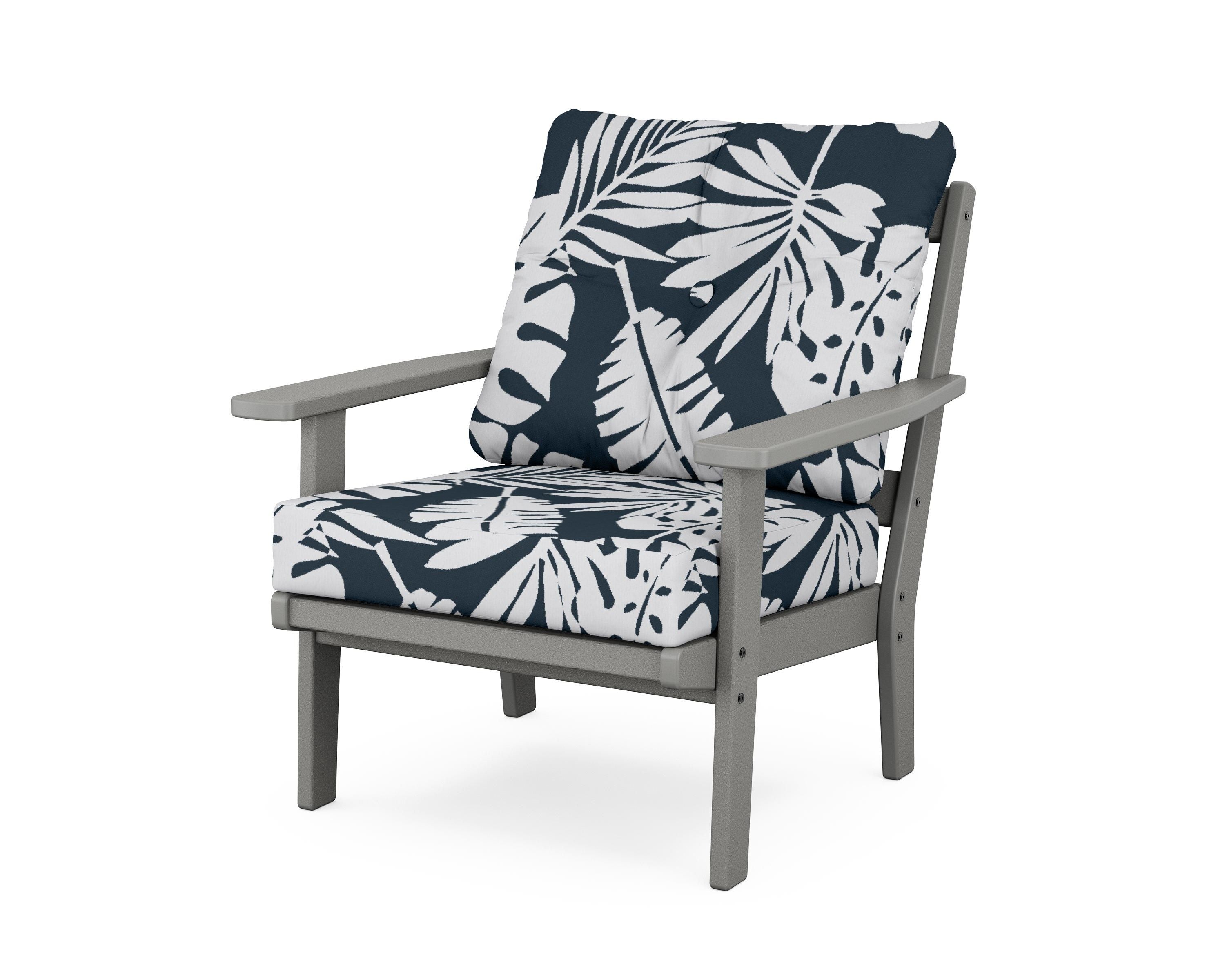 POLYWOOD® Oxford Deep Seating Chair in Slate Grey / Leaf Marine Indigo