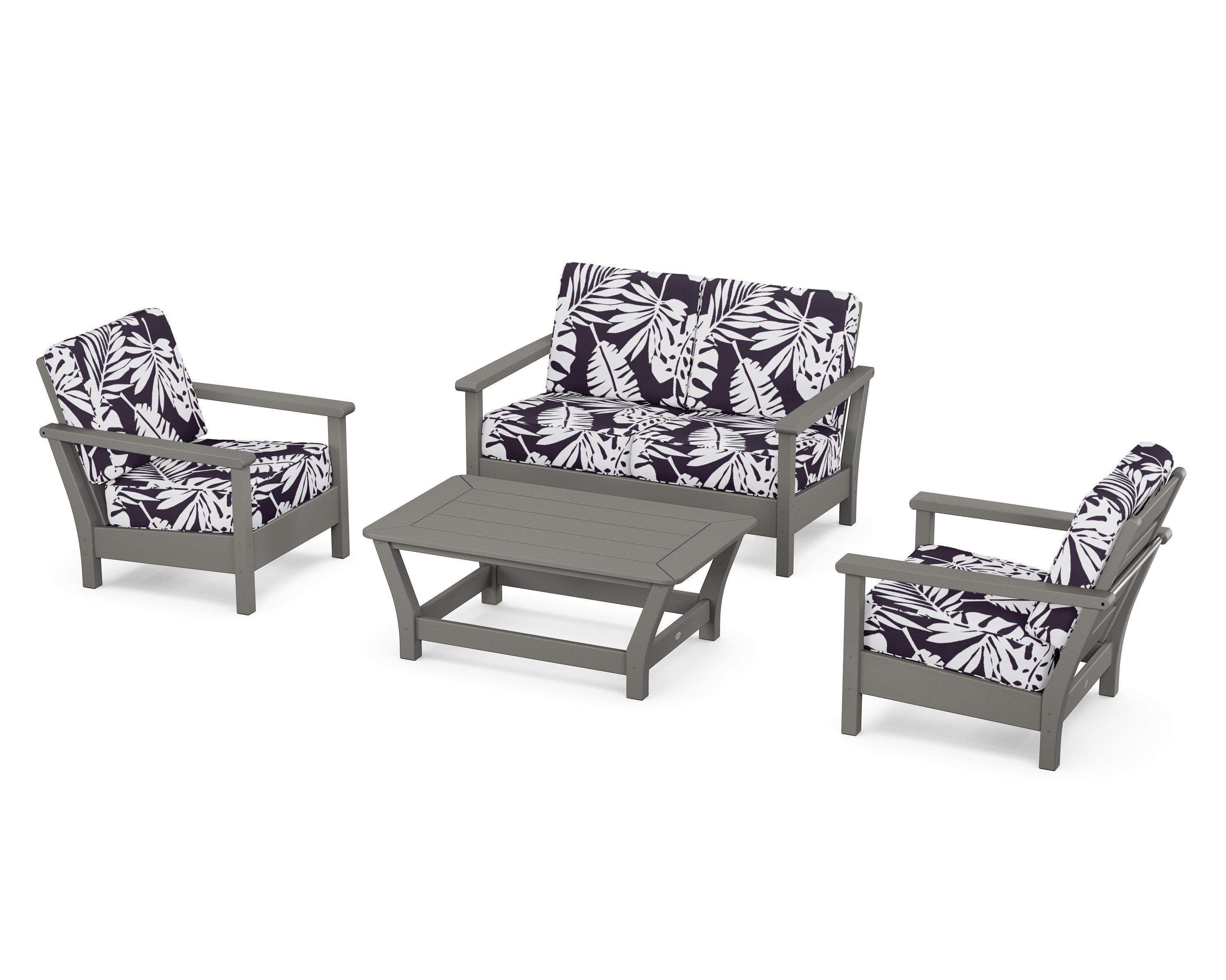 POLYWOOD® Harbour 4-Piece Deep Seating Set in Slate Grey / Leaf Navy