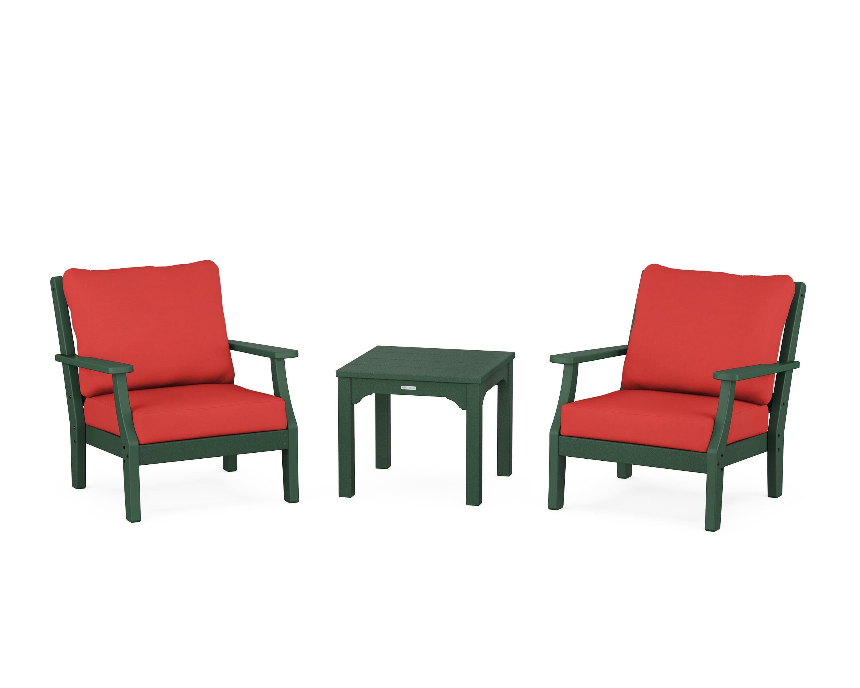 Martha Stewart by POLYWOOD® Chinoiserie 3-Piece Deep Seating Set in Green / Crimson Linen