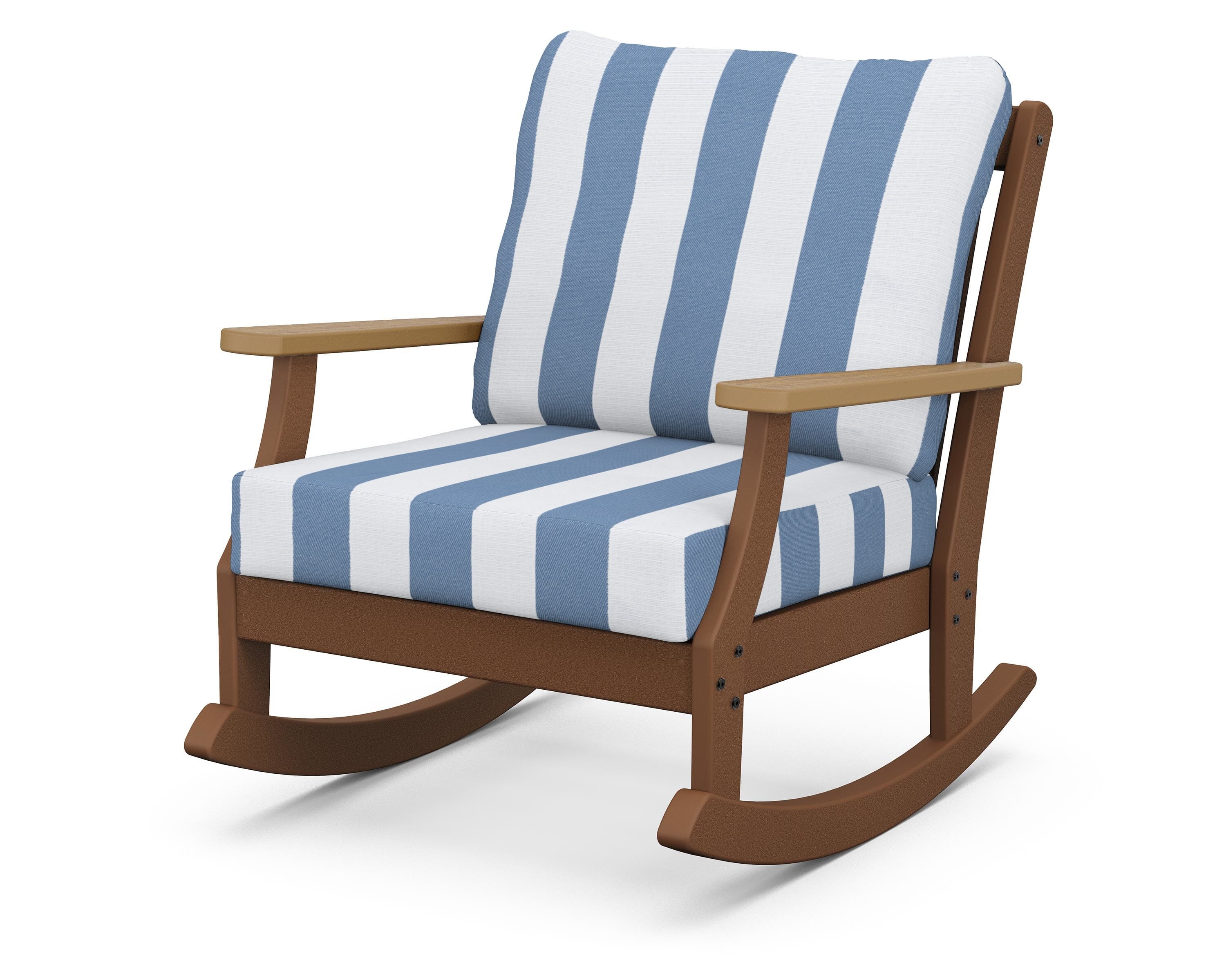 POLYWOOD® Braxton Deep Seating Rocking Chair in Teak / Natural / Cabana Stripe Sky Blue