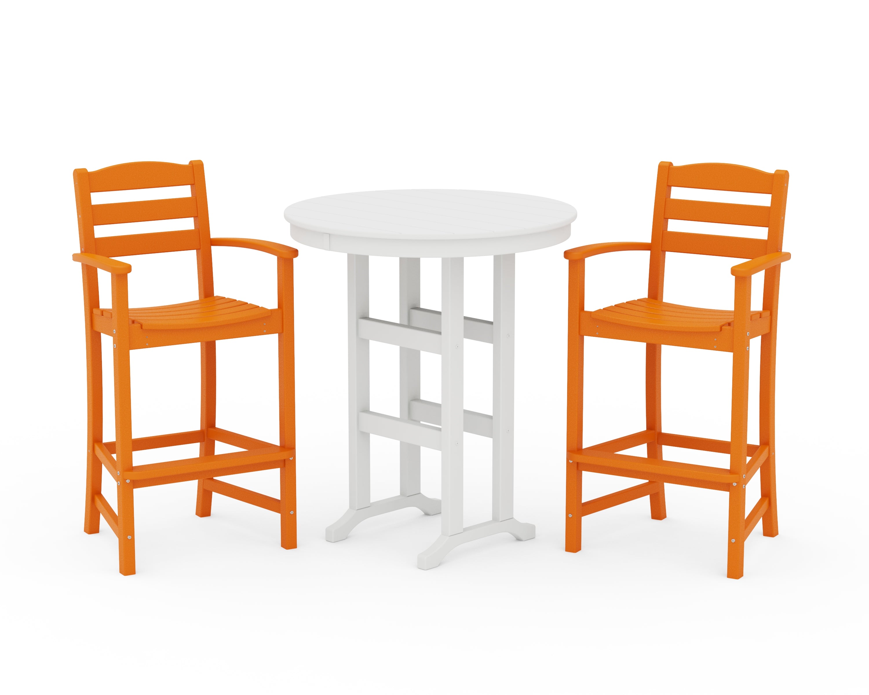 POLYWOOD® La Casa Café 3-Piece Round Farmhouse Bar Set in Tangerine / White