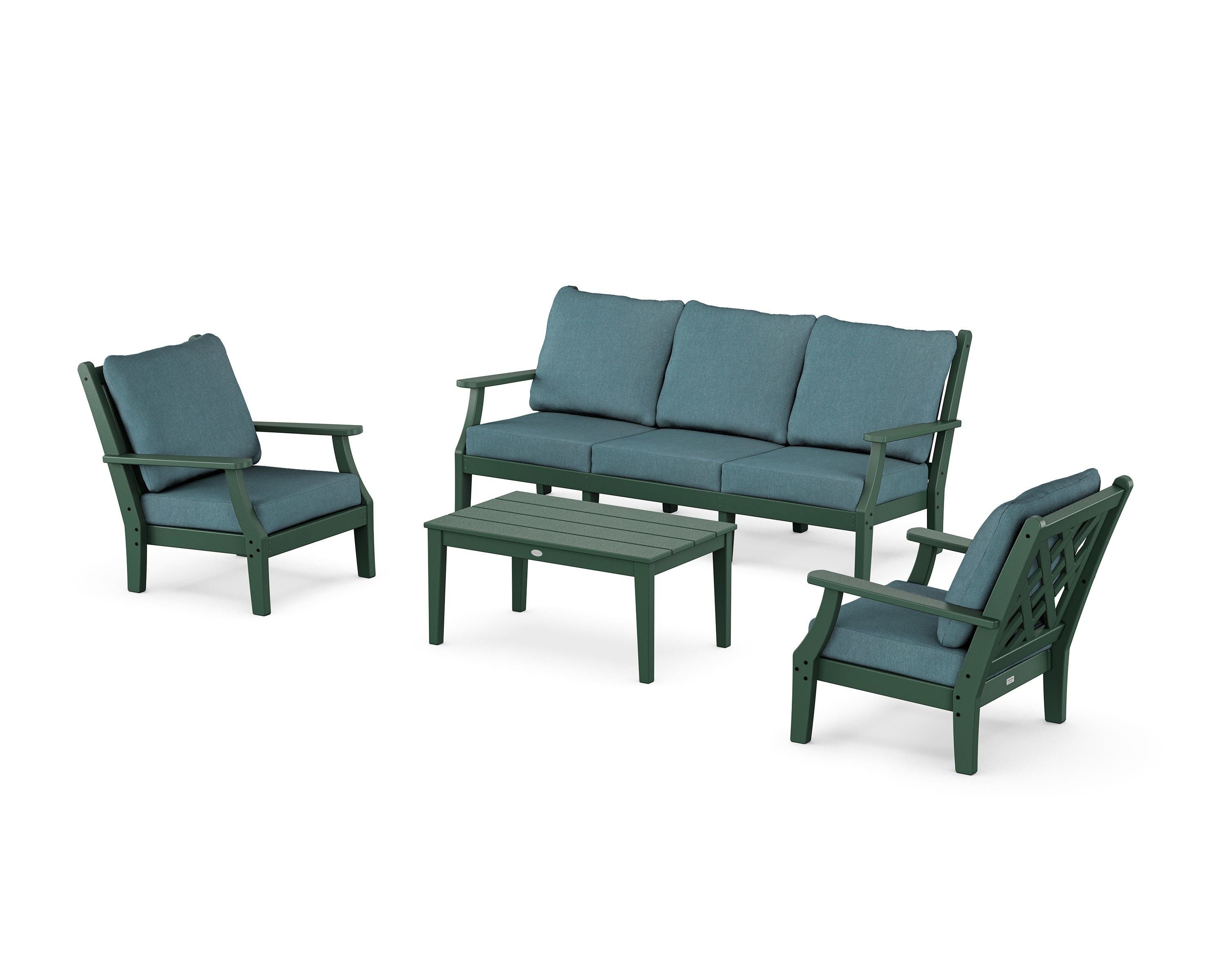 Country Living Wovendale 4-Piece Deep Seating Set with Sofa in Green / Ocean Teal
