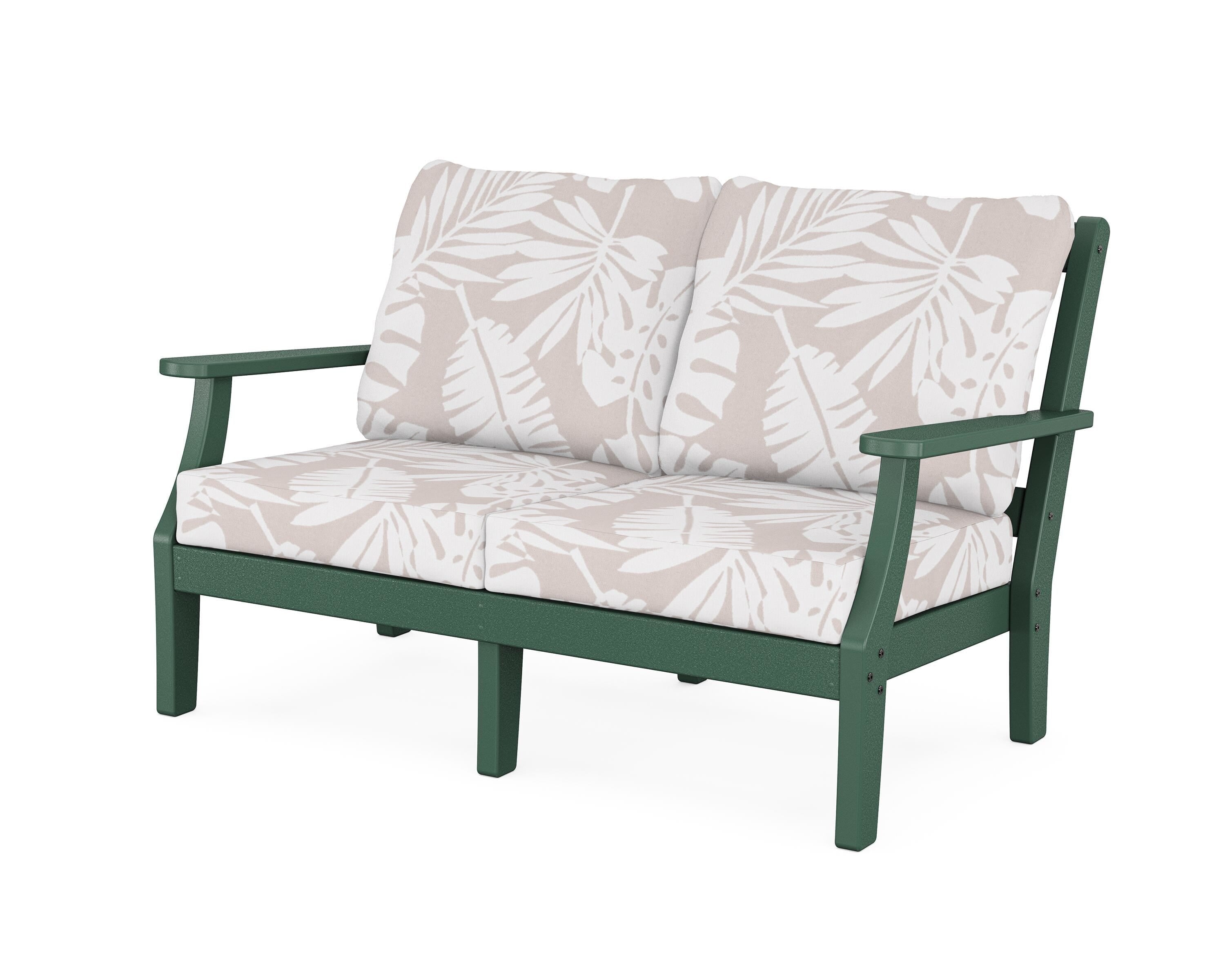 Martha Stewart by POLYWOOD® Chinoiserie Deep Seating Loveseat in Green / Leaf Dune Burlap