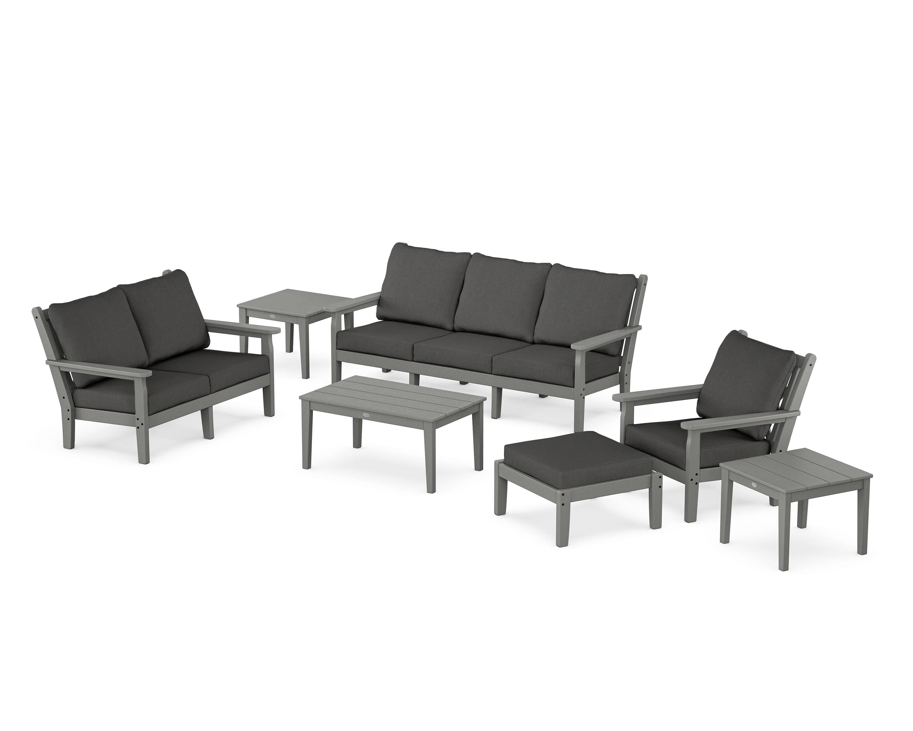 POLYWOOD® Chippendale 7-Piece Deep Seating Set in Slate Grey / Spectrum Carbon