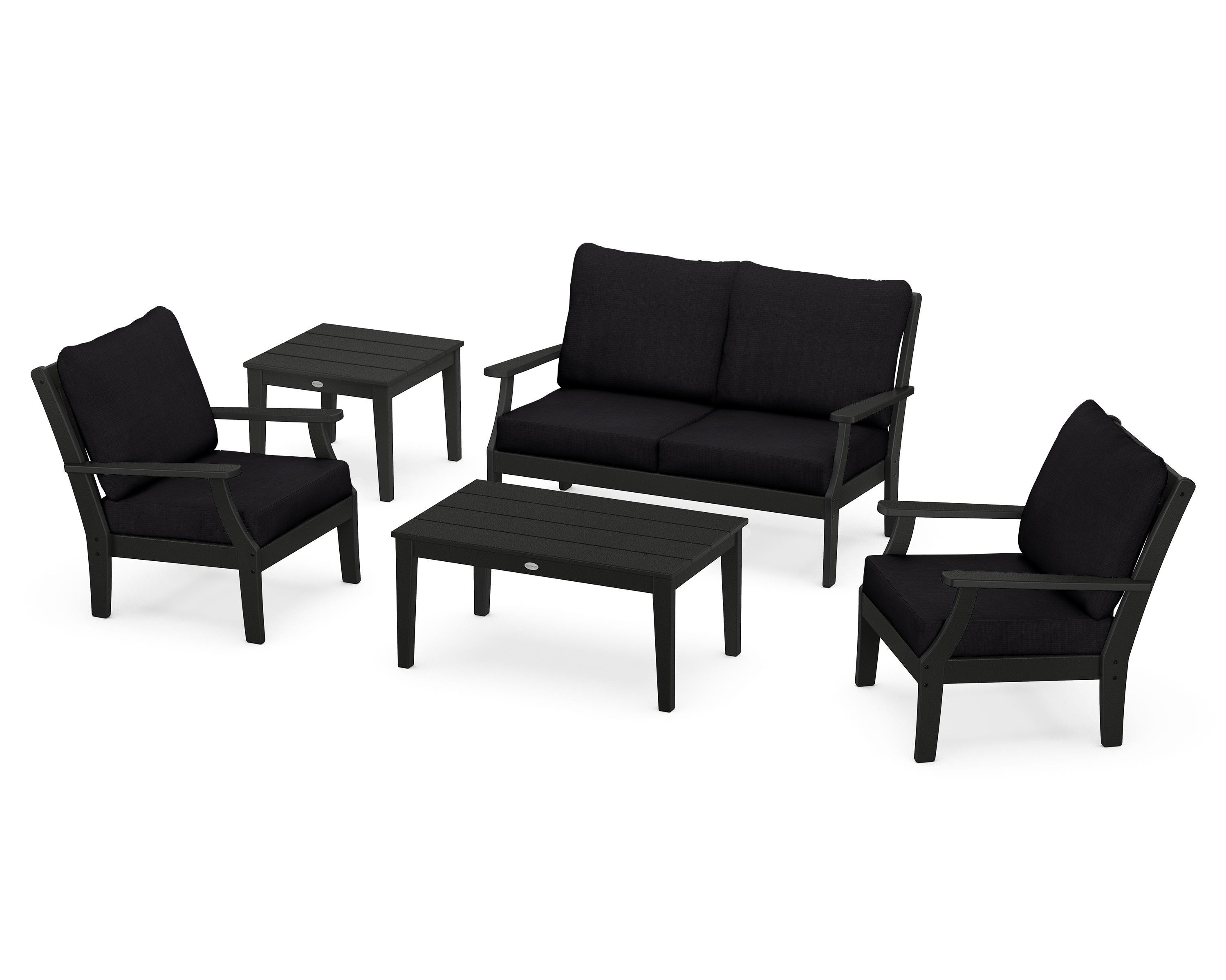 POLYWOOD® Braxton 5-Piece Deep Seating Set in Black / Midnight Linen