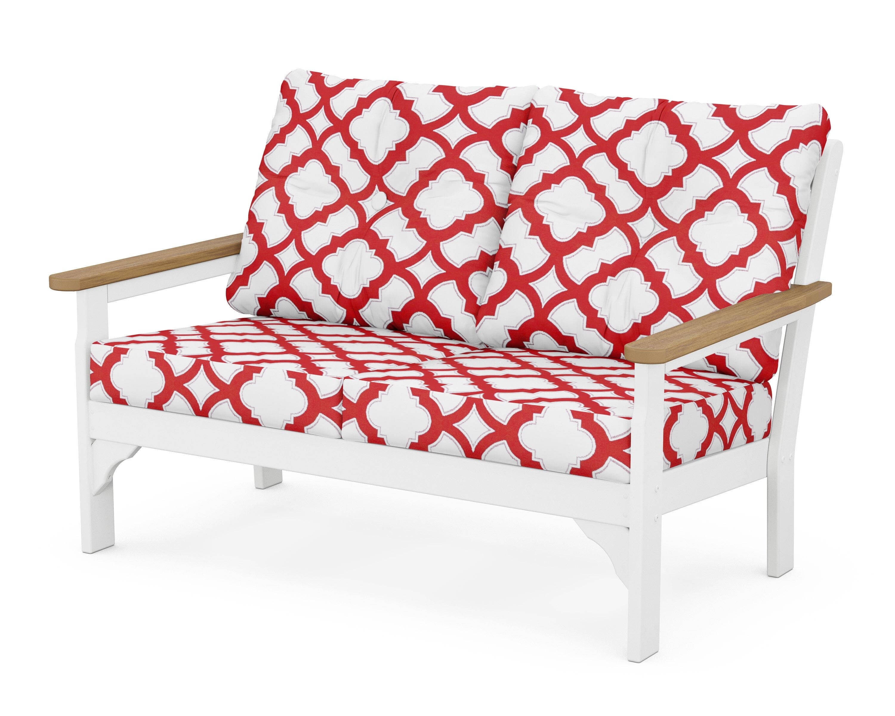 POLYWOOD® Vineyard Deep Seating Loveseat in White / Natural / Trellis Crimson