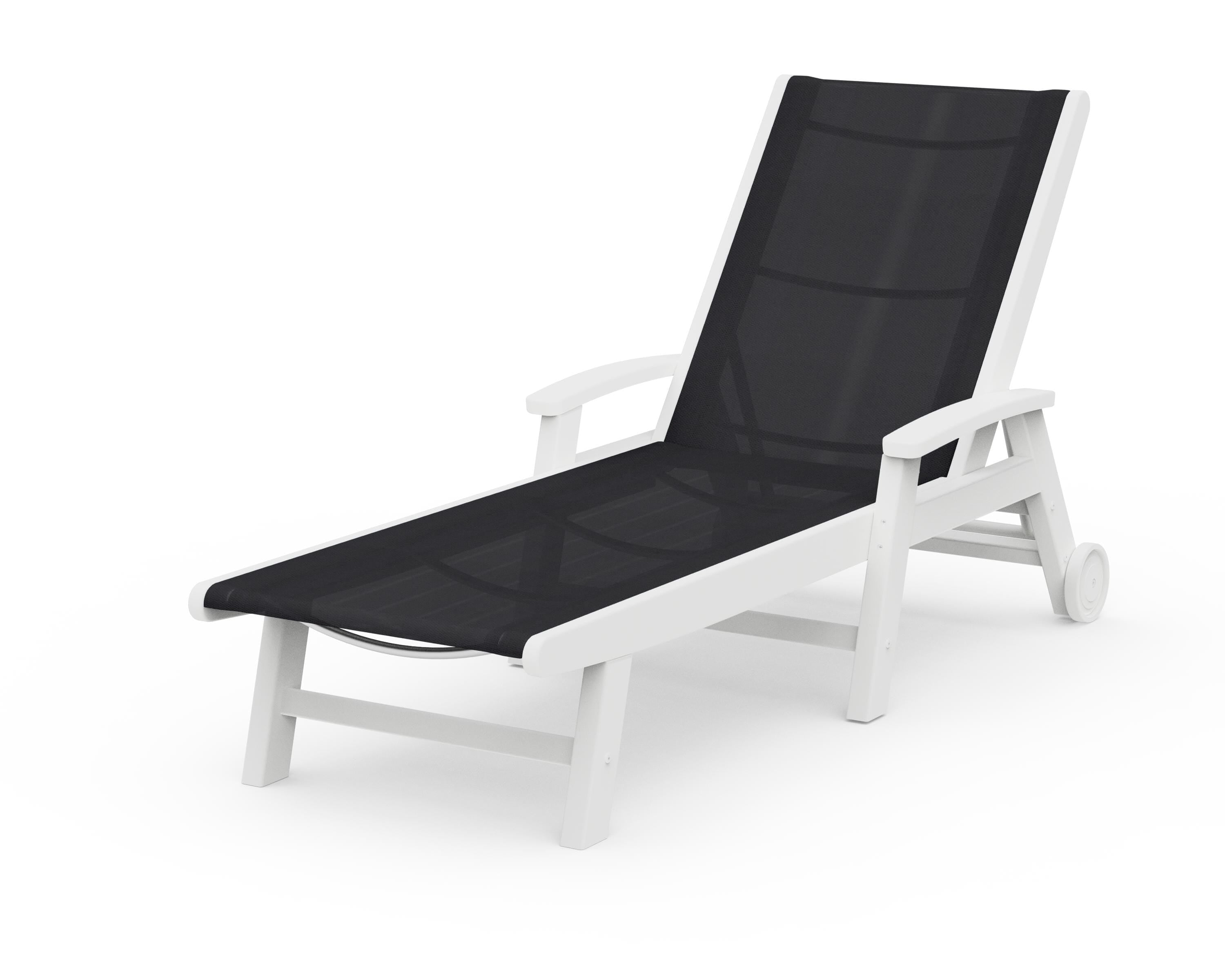 POLYWOOD® Coastal Chaise with Wheels in White / Black Sling