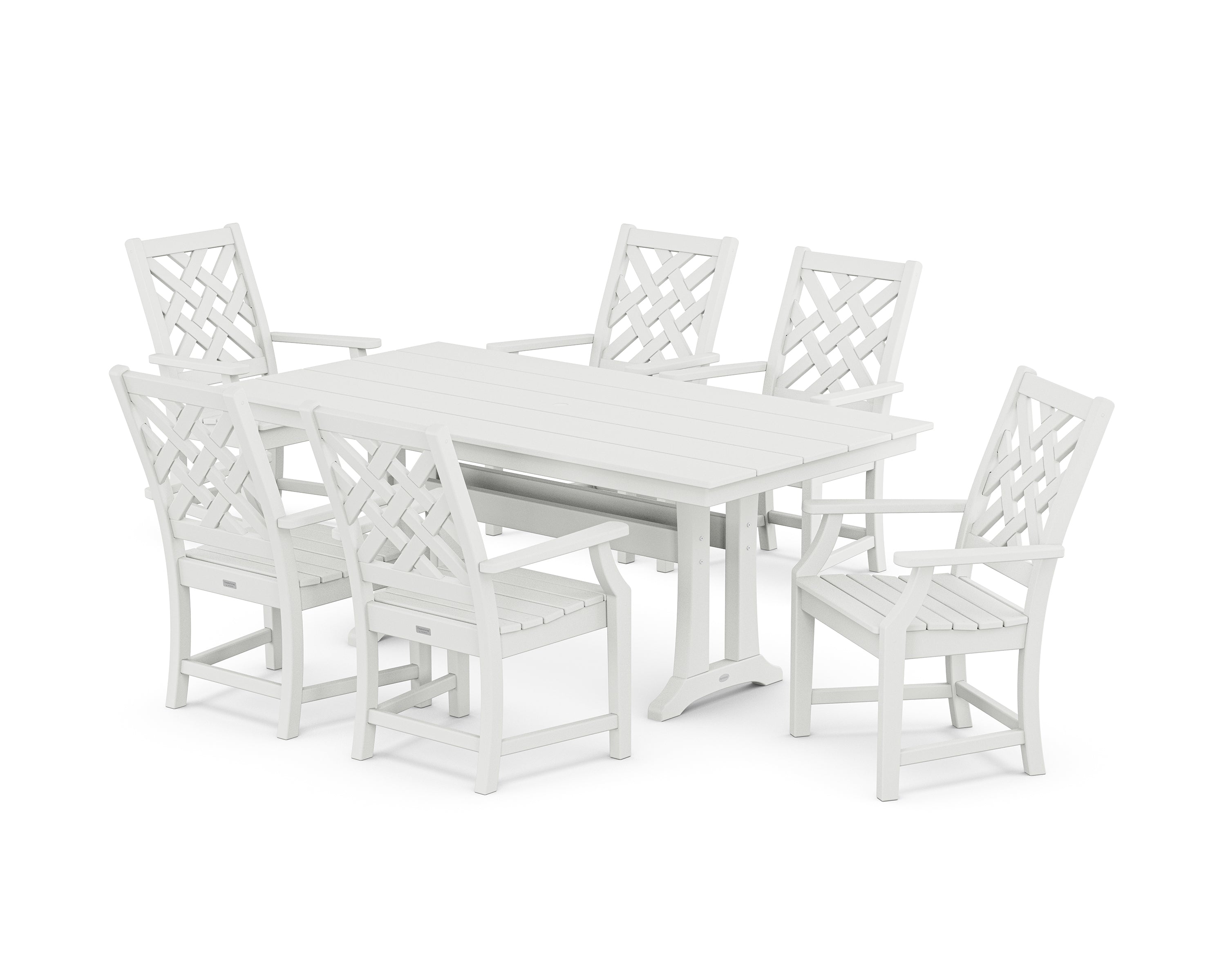 POLYWOOD® Wovendale Arm Chair 7-Piece Farmhouse Dining Set with Trestle Legs in White