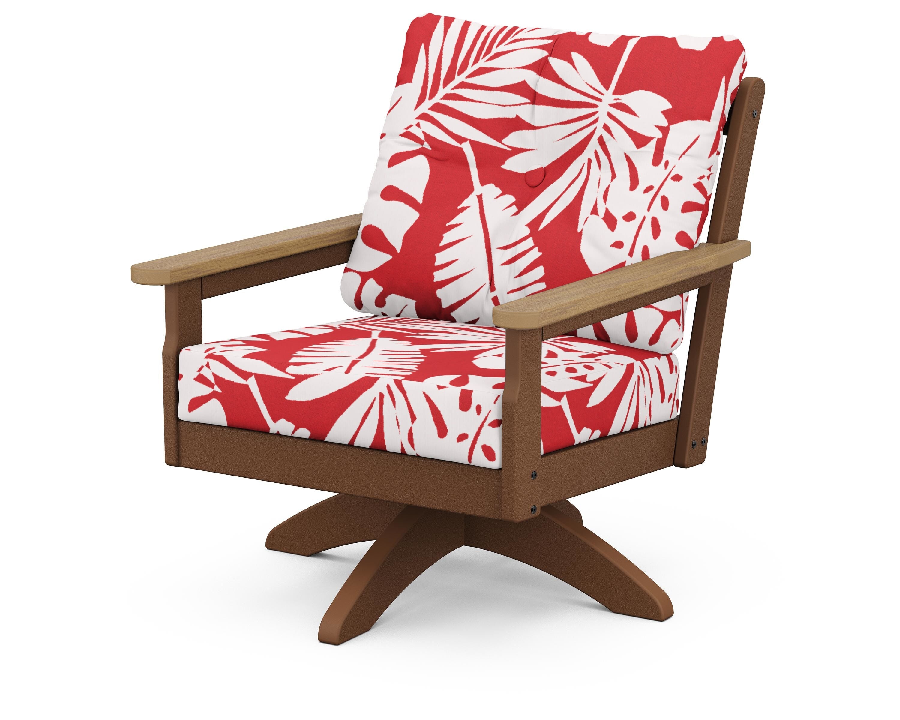POLYWOOD® Vineyard Deep Seating Swivel Chair in Teak / Natural / Leaf Crimson