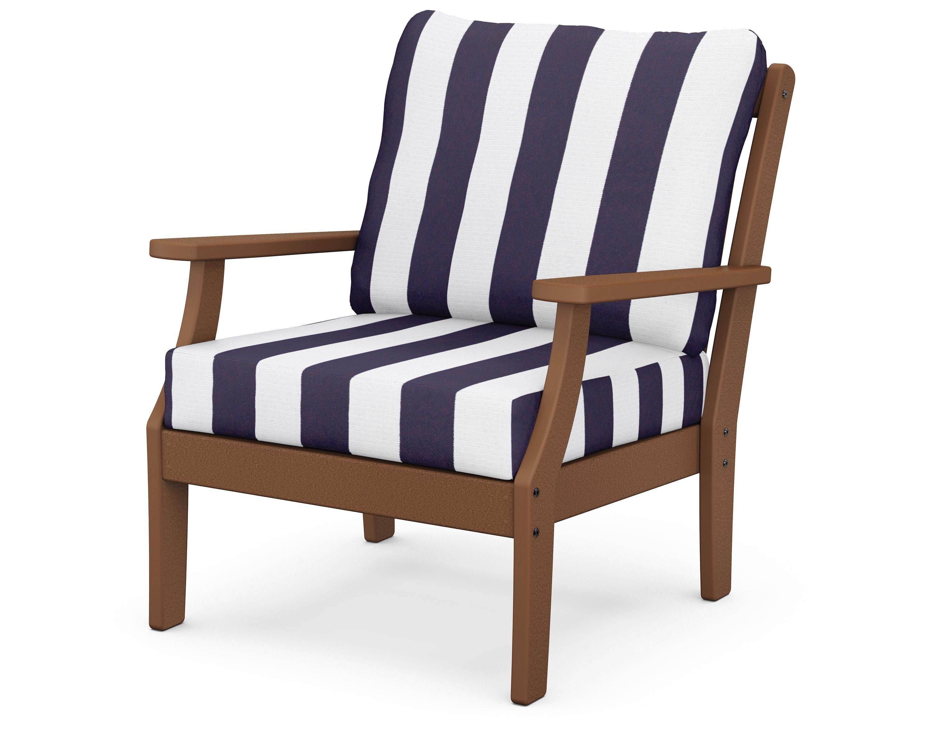 POLYWOOD® Braxton Deep Seating Chair in Teak / Cabana Stripe Navy