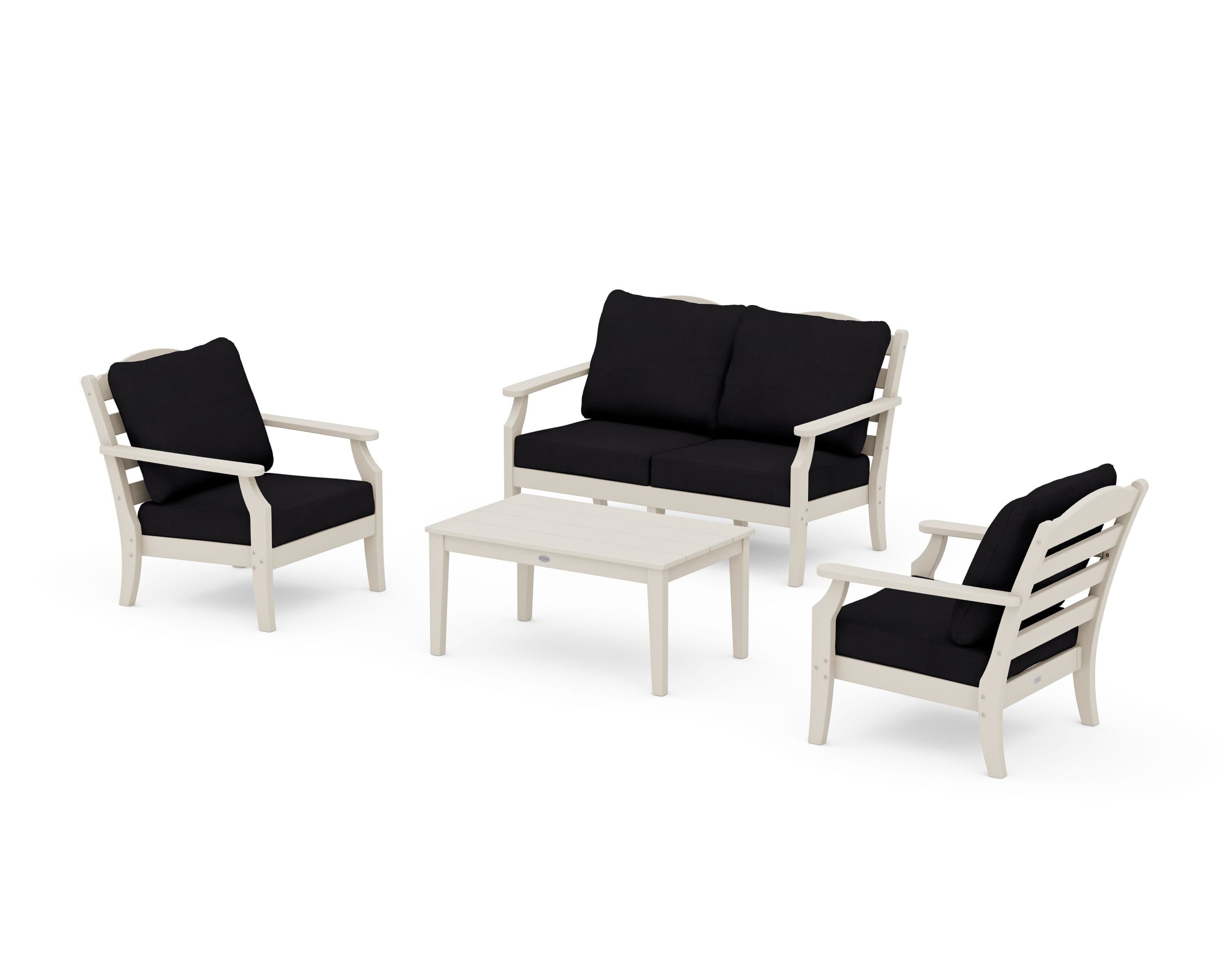 Draper James™ by POLYWOOD® Savannah 4-Piece Deep Seating Set with Loveseat in Sand / Midnight Linen
