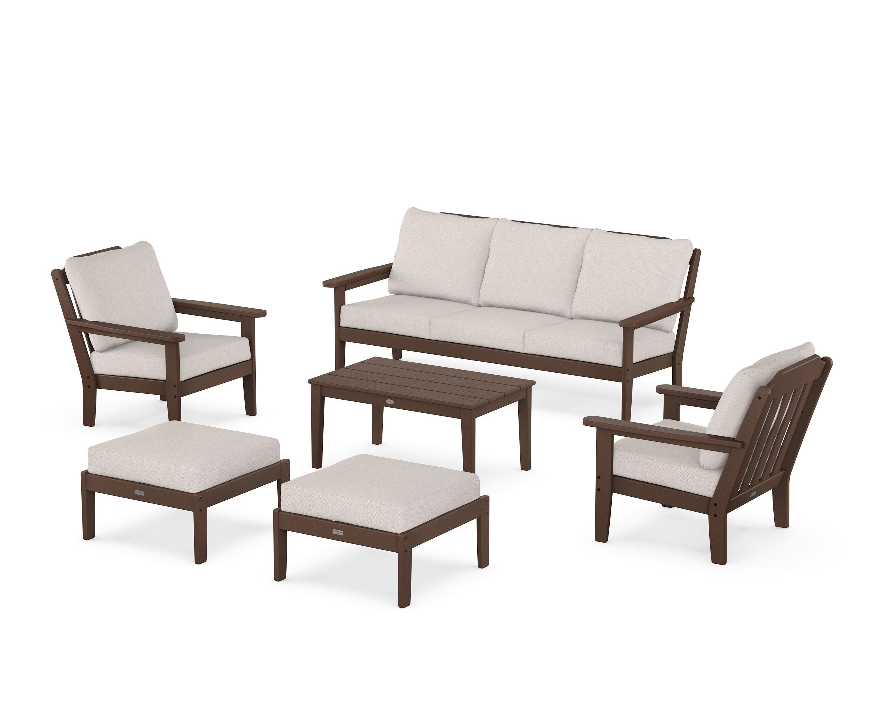 Country Living Cottage 6-Piece Lounge Sofa Set in Mahogany / Dune Burlap