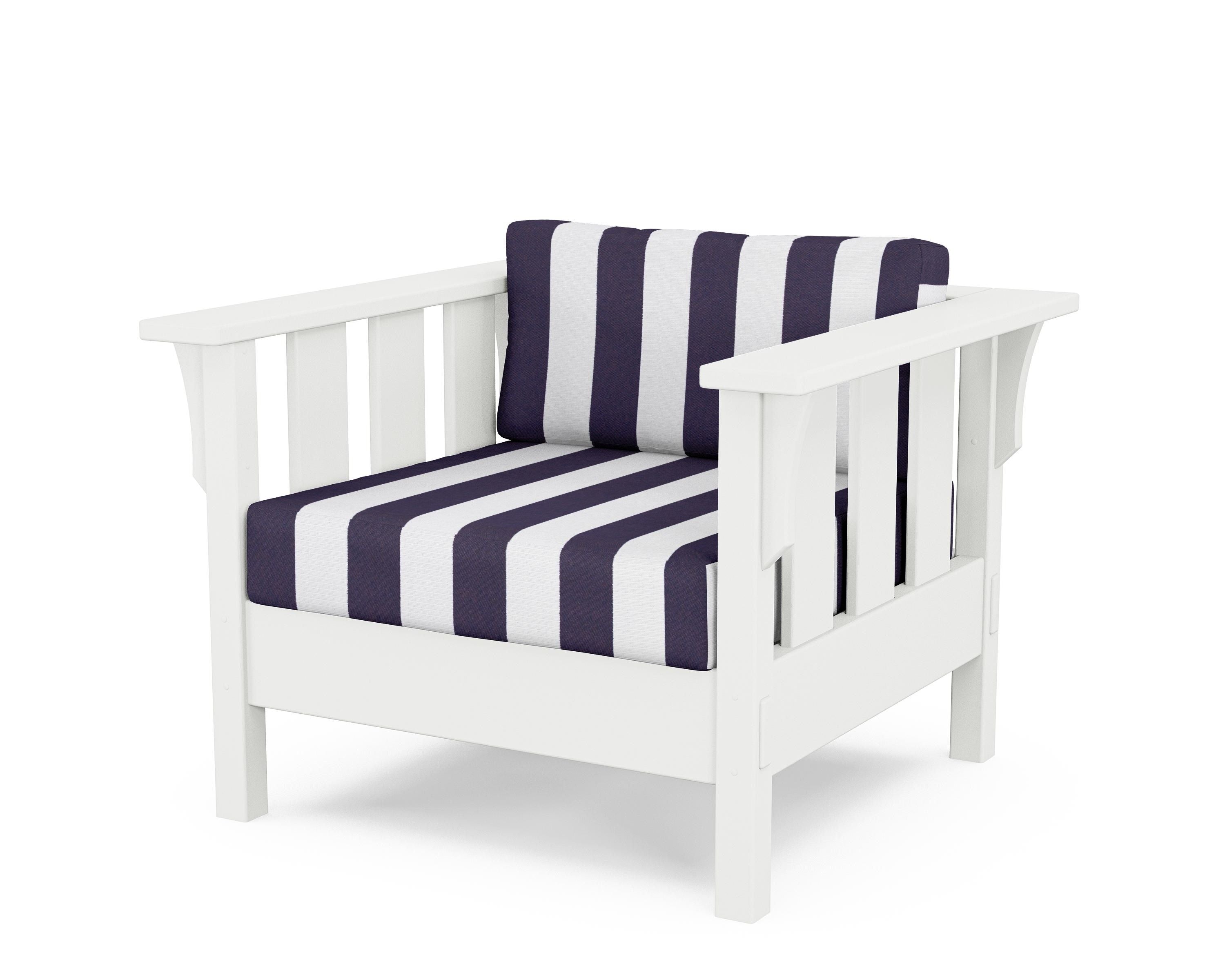 Martha Stewart by POLYWOOD® Acadia Deep Seating Chair in White / Cabana Stripe Navy