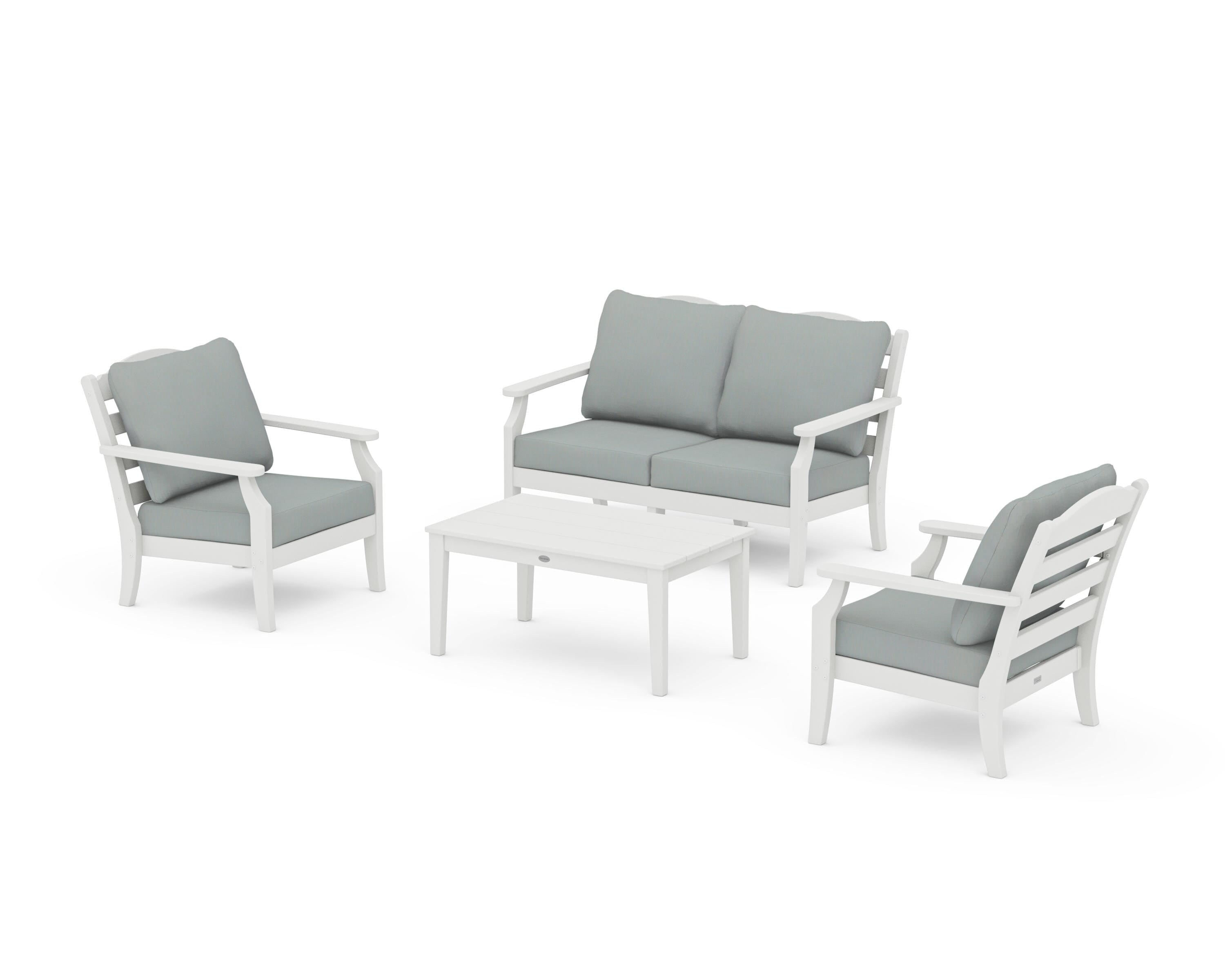 Draper James™ by POLYWOOD® Savannah 4-Piece Deep Seating Set with Loveseat in Vintage White / Spa