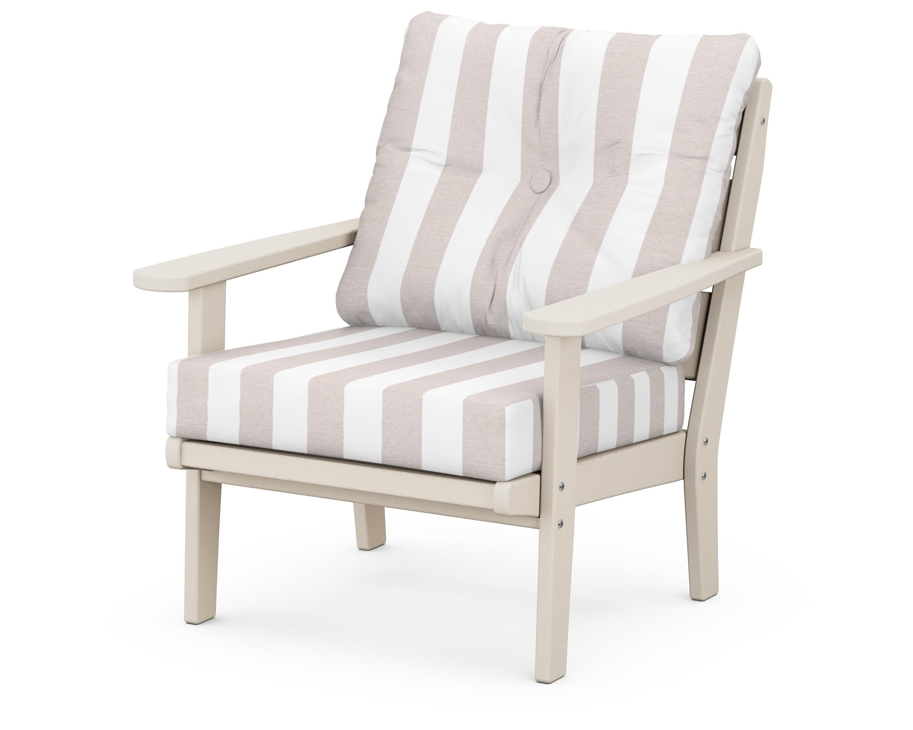 POLYWOOD® Lakeside Deep Seating Chair in Sand / Cabana Stripe Dune Burlap
