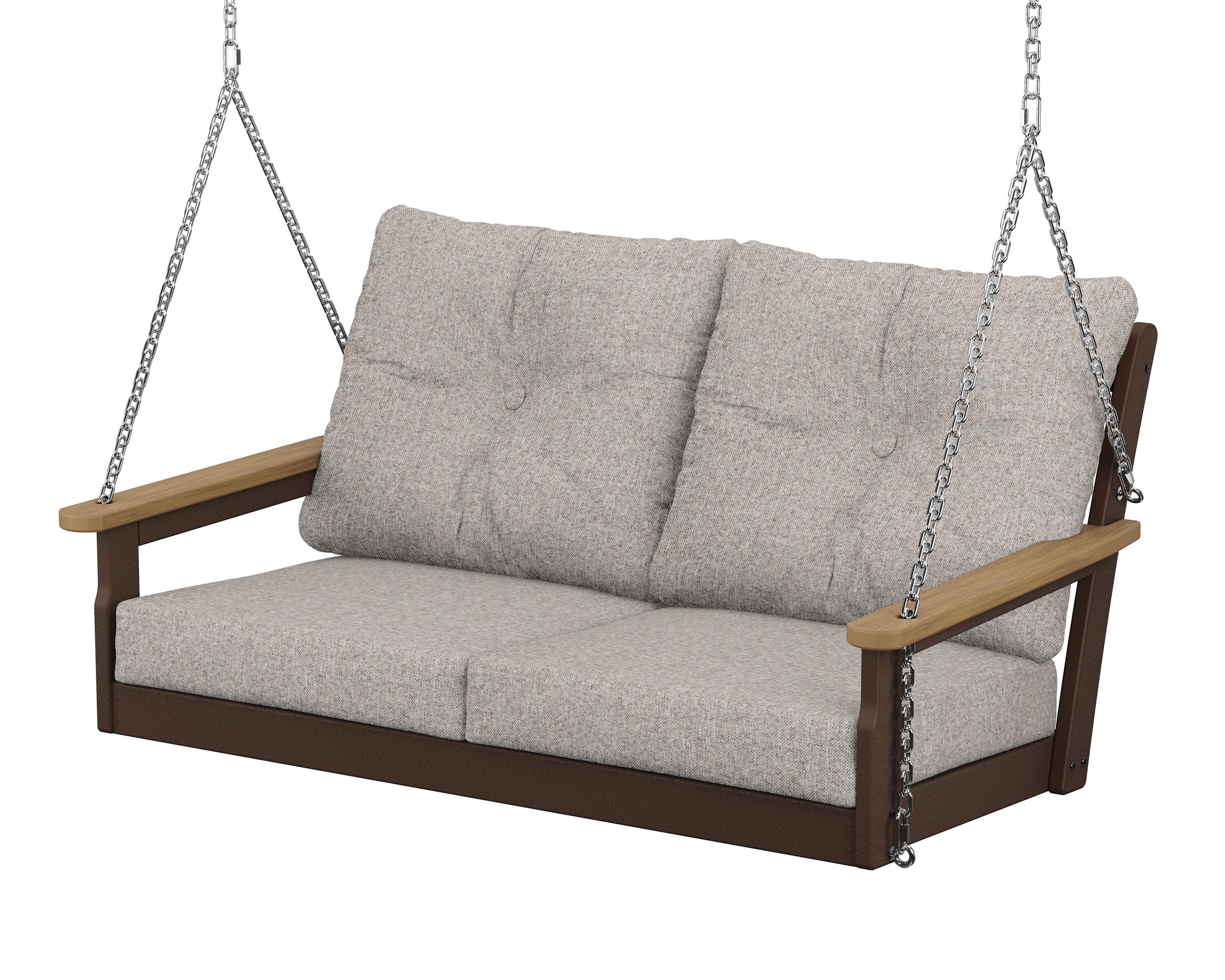 POLYWOOD® Vineyard Deep Seating Swing in Mahogany / Natural / Weathered Tweed