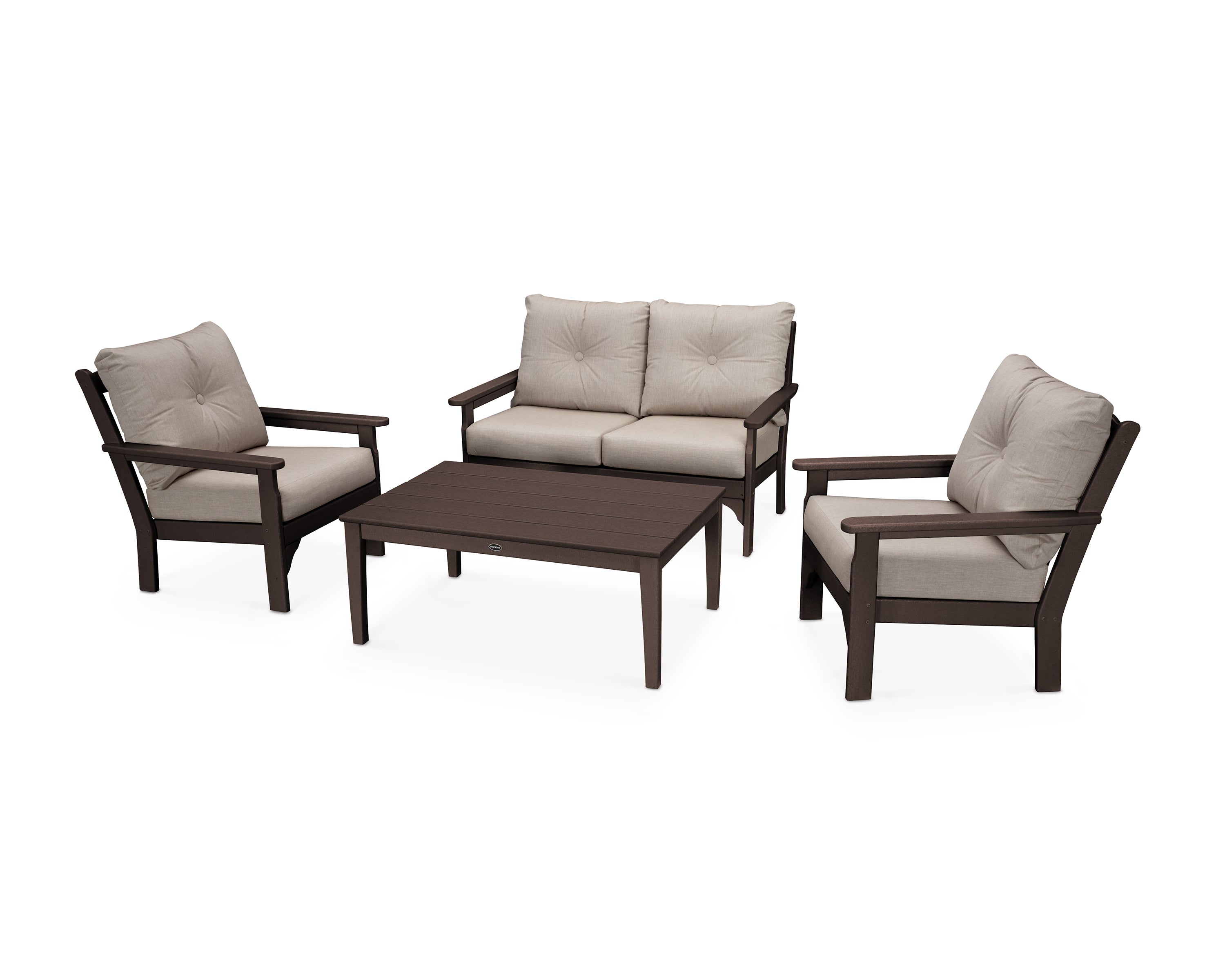 POLYWOOD® Vineyard 4-Piece Deep Seating Set in Mahogany / Cast Ash