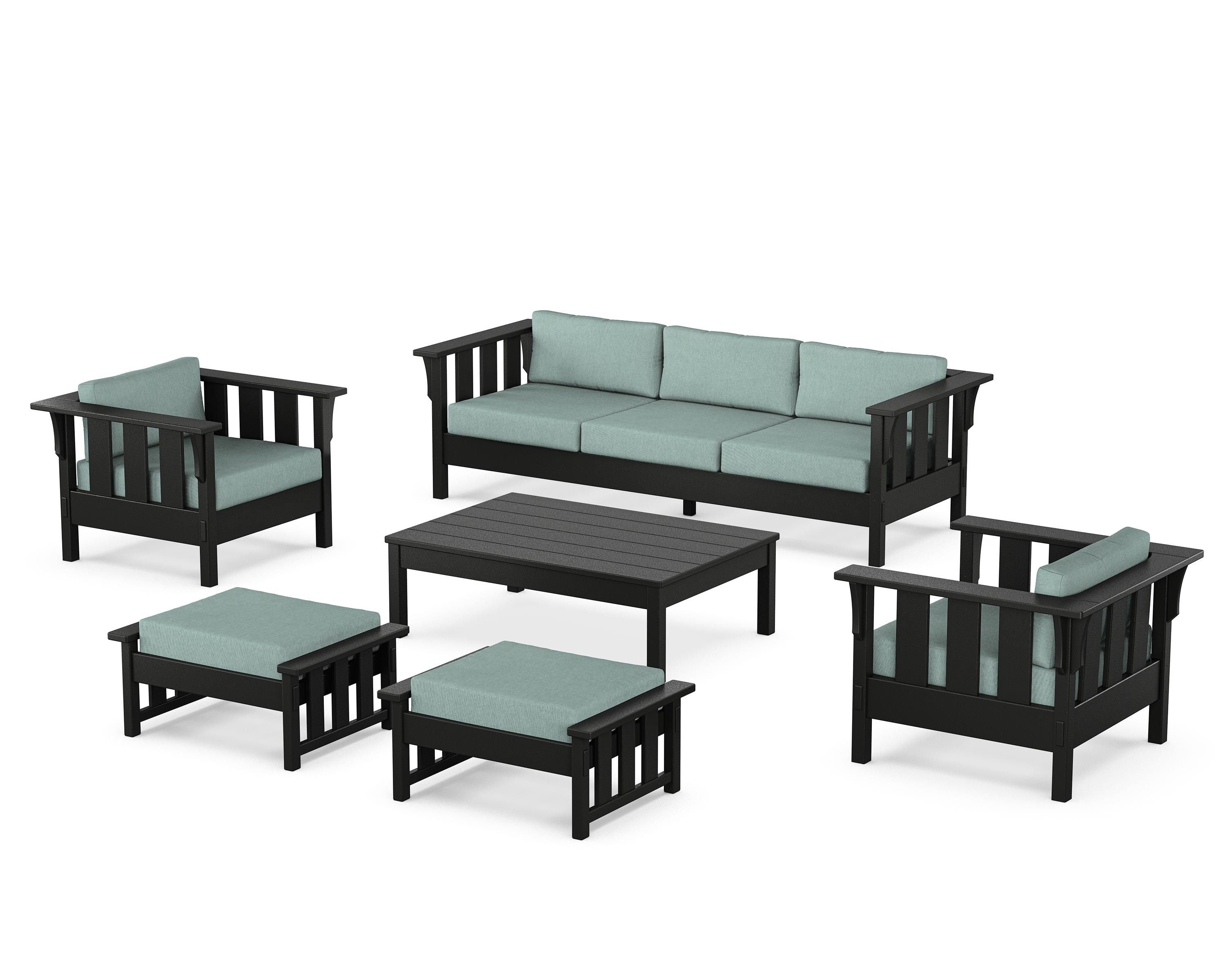 Martha Stewart by POLYWOOD® Acadia 6-Piece Lounge Sofa Set in Black / Glacier Spa
