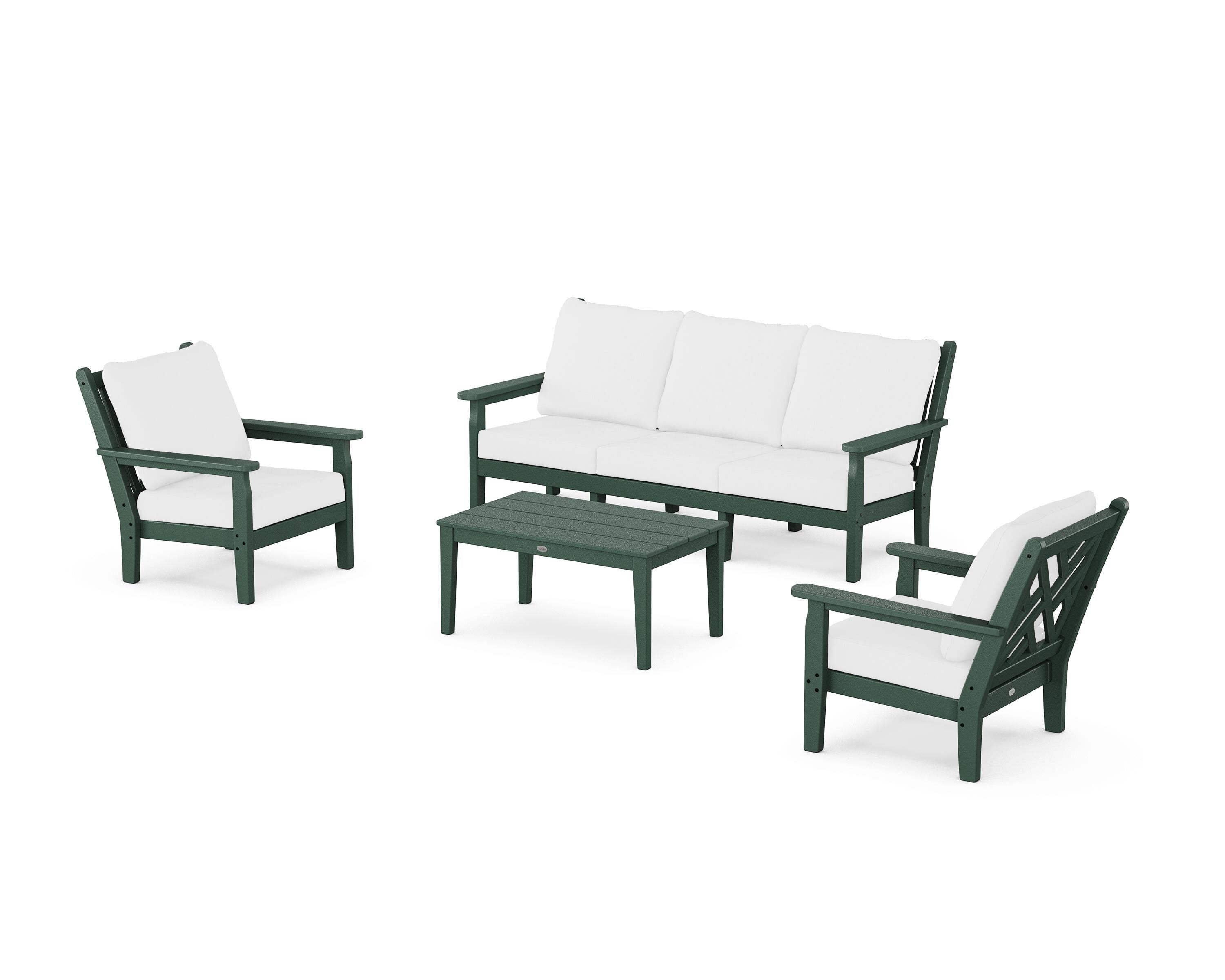 POLYWOOD® Chippendale 4-Piece Deep Seating Set with Sofa in Green / Natural