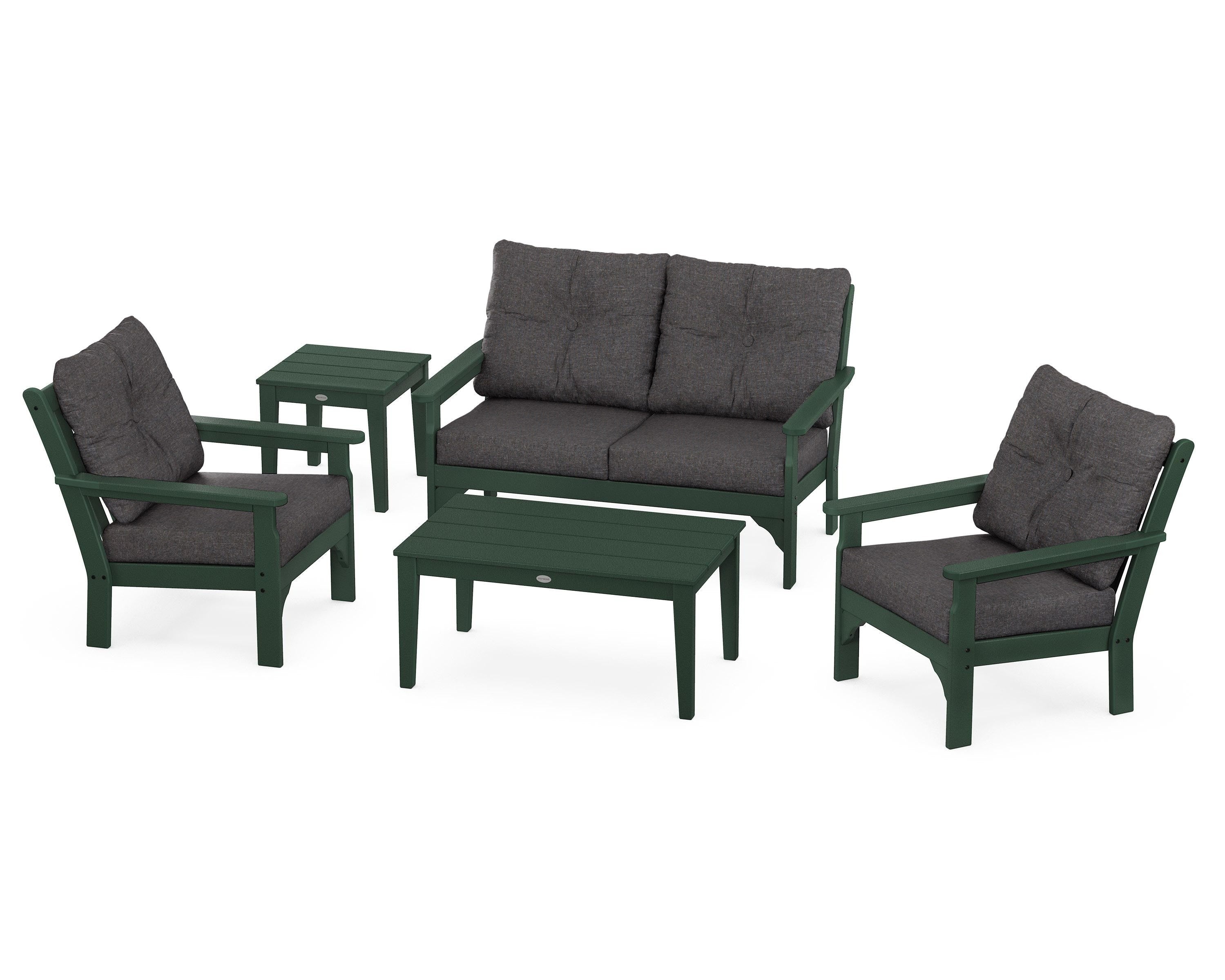 POLYWOOD® Vineyard 5-Piece Deep Seating Set in Green / Ash Charcoal