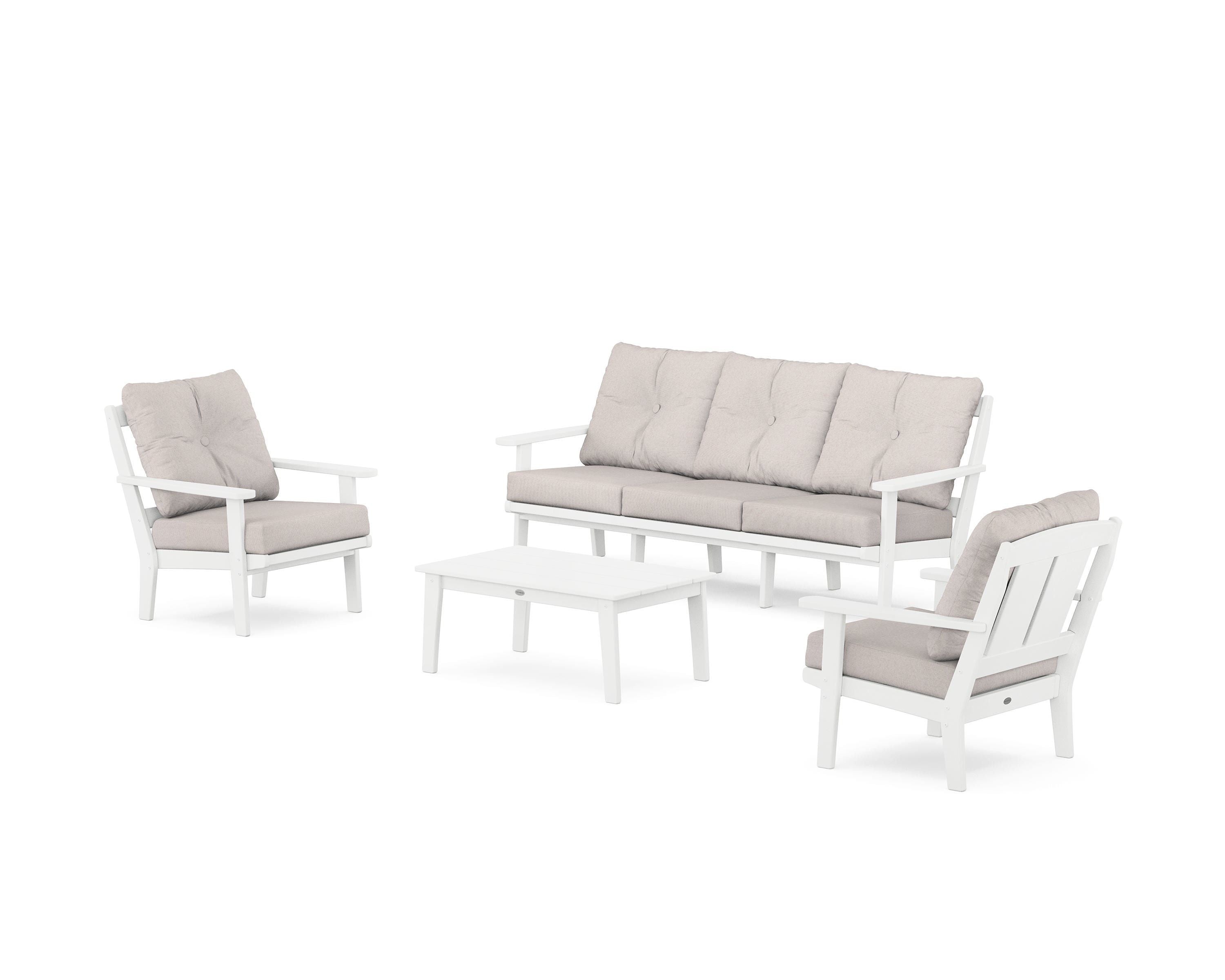 POLYWOOD® Mission 4-Piece Deep Seating Set with Sofa in White / Dune Burlap