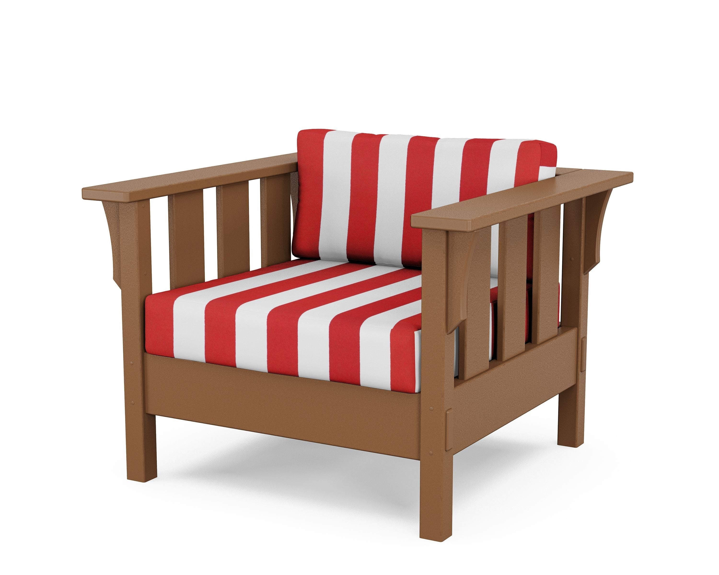 Martha Stewart by POLYWOOD® Acadia Deep Seating Chair in Teak / Cabana Stripe Crimson