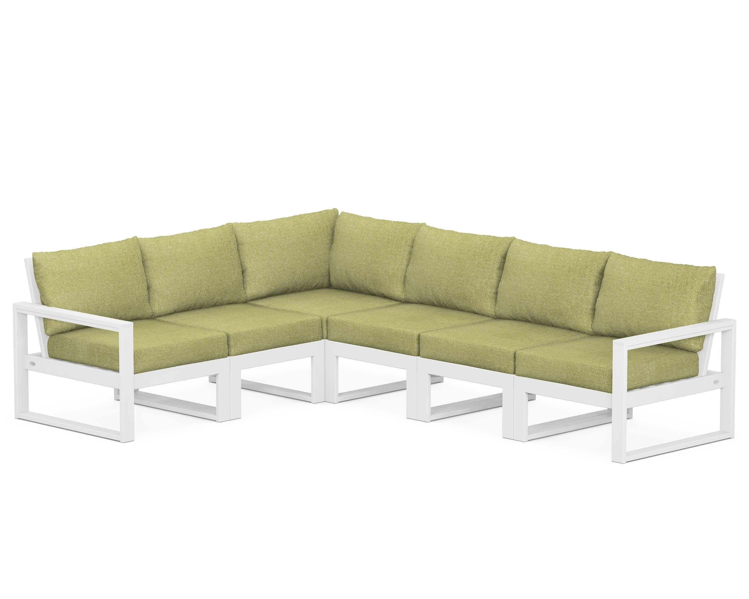 POLYWOOD® EDGE 6-Piece Modular Deep Seating Set in White / Chartreuse Boucle