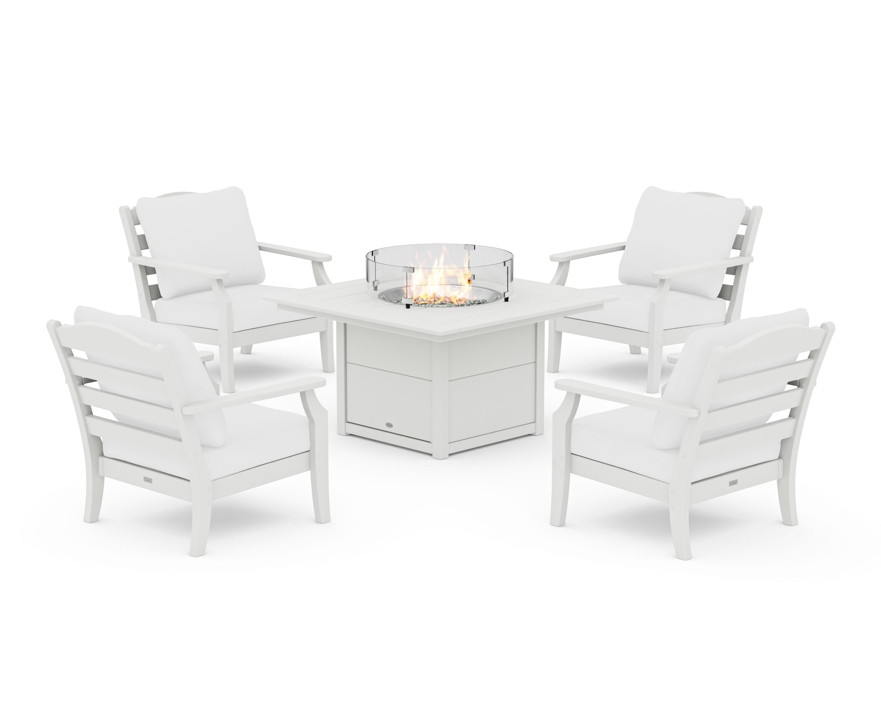 Draper James™ by POLYWOOD® Savannah 5-Piece Deep Seating Set with Fire Pit Table in Vintage White / Natural