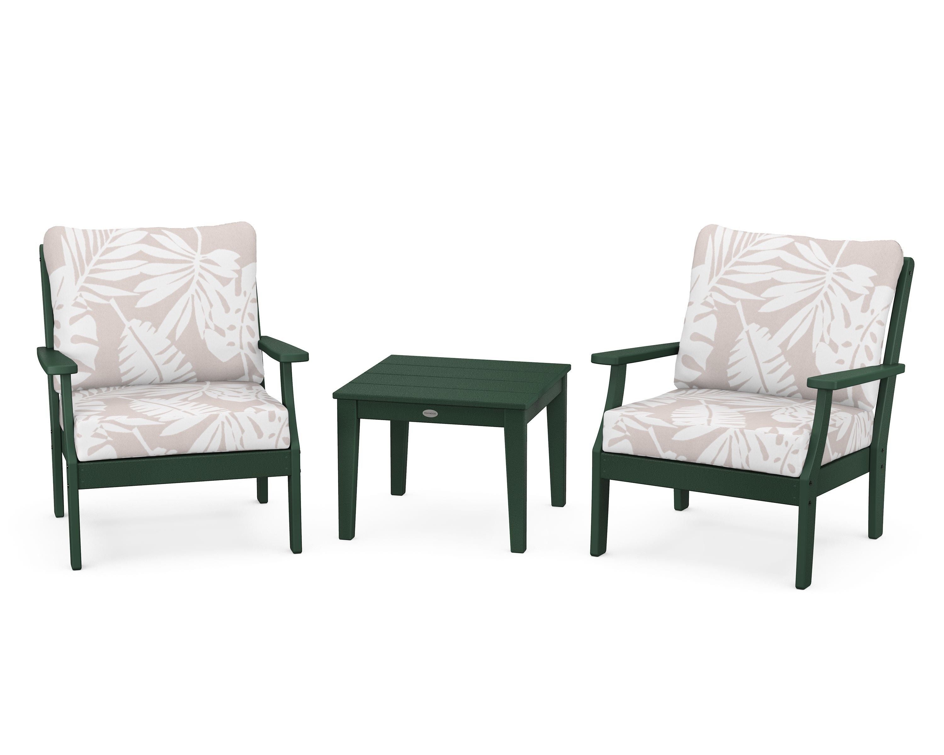 POLYWOOD® Braxton 3-Piece Deep Seating Set in Green / Leaf Dune Burlap