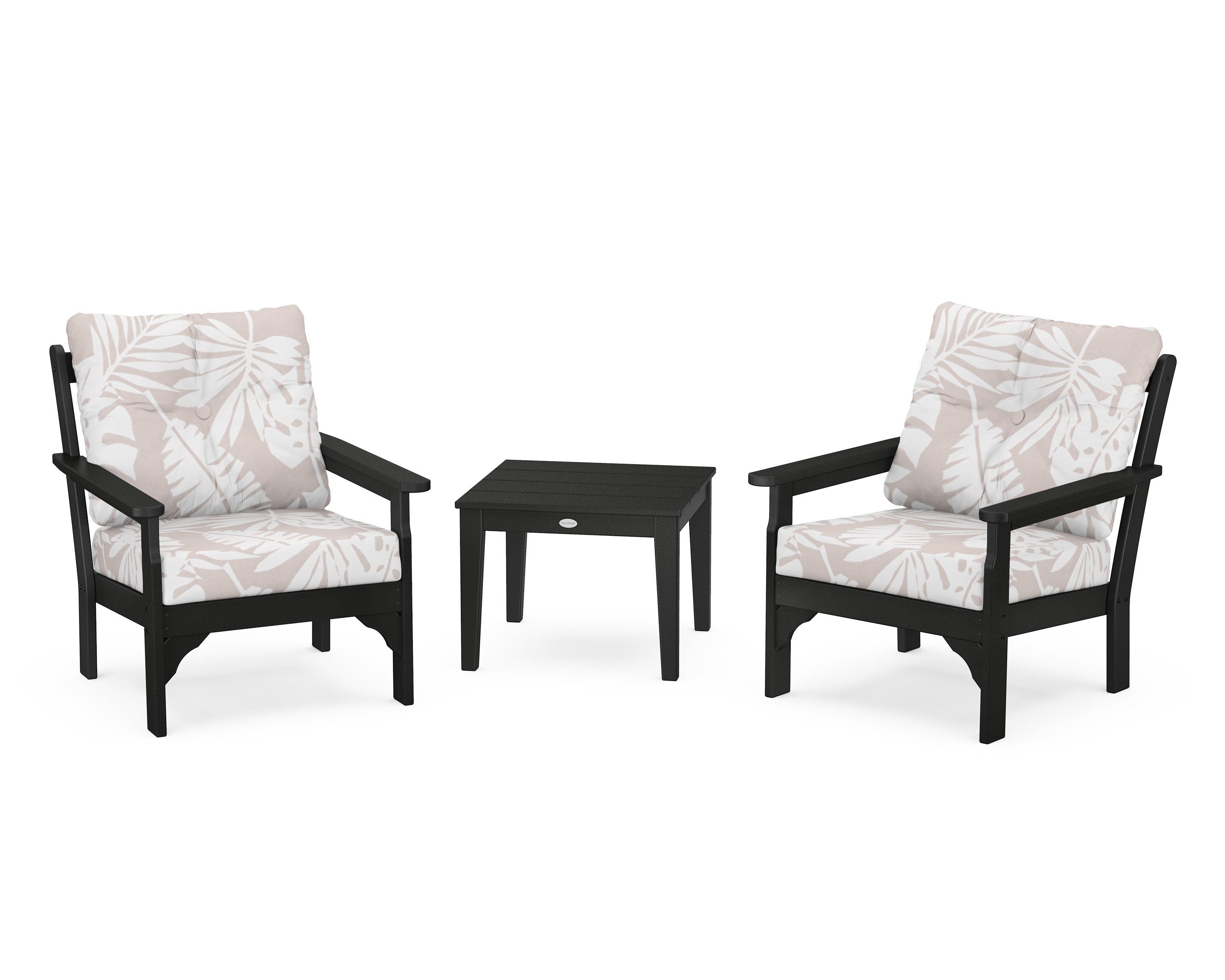 POLYWOOD® Vineyard 3-Piece Deep Seating Set in Black / Leaf Dune Burlap