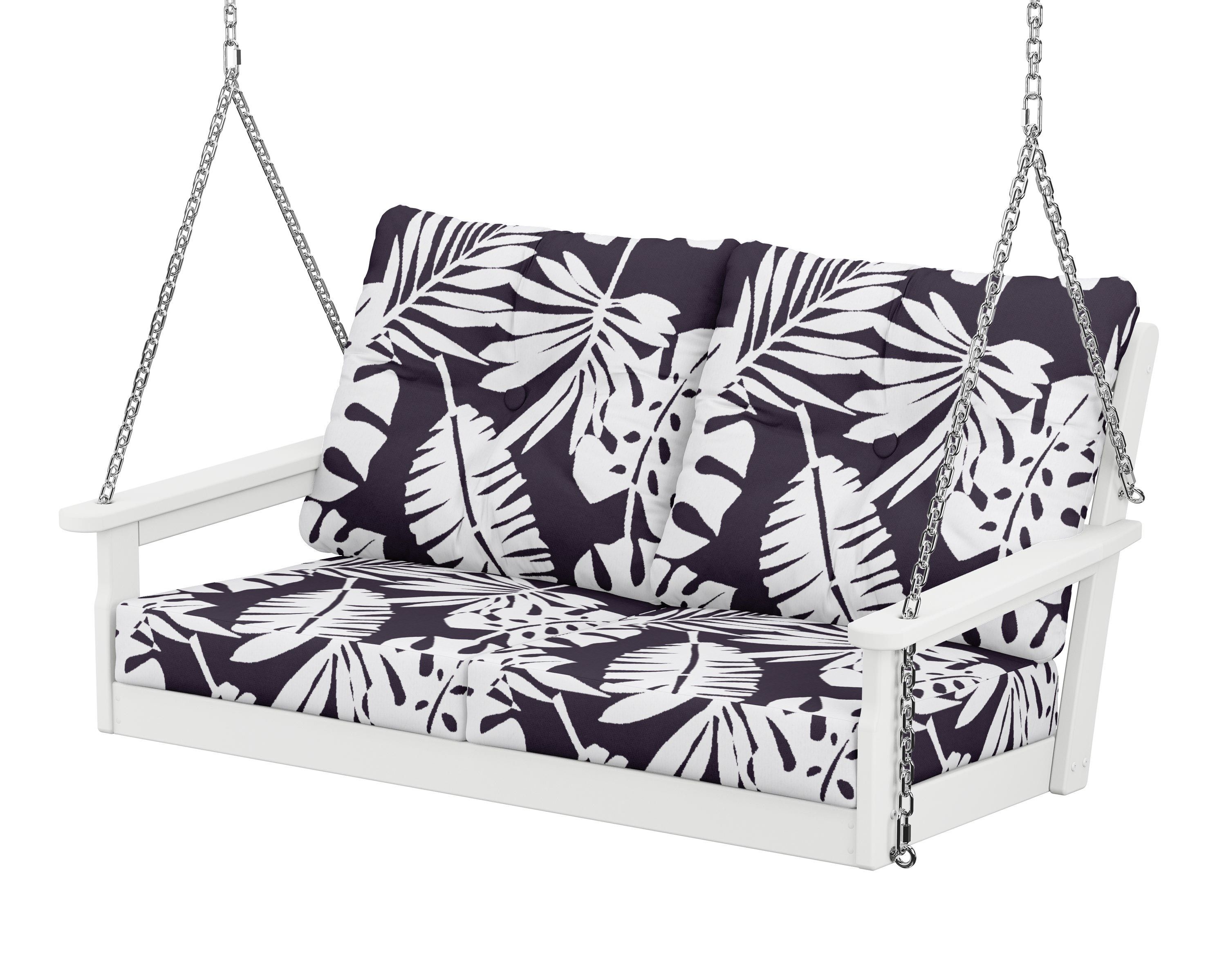 POLYWOOD® Vineyard Deep Seating Swing in White / Leaf Navy