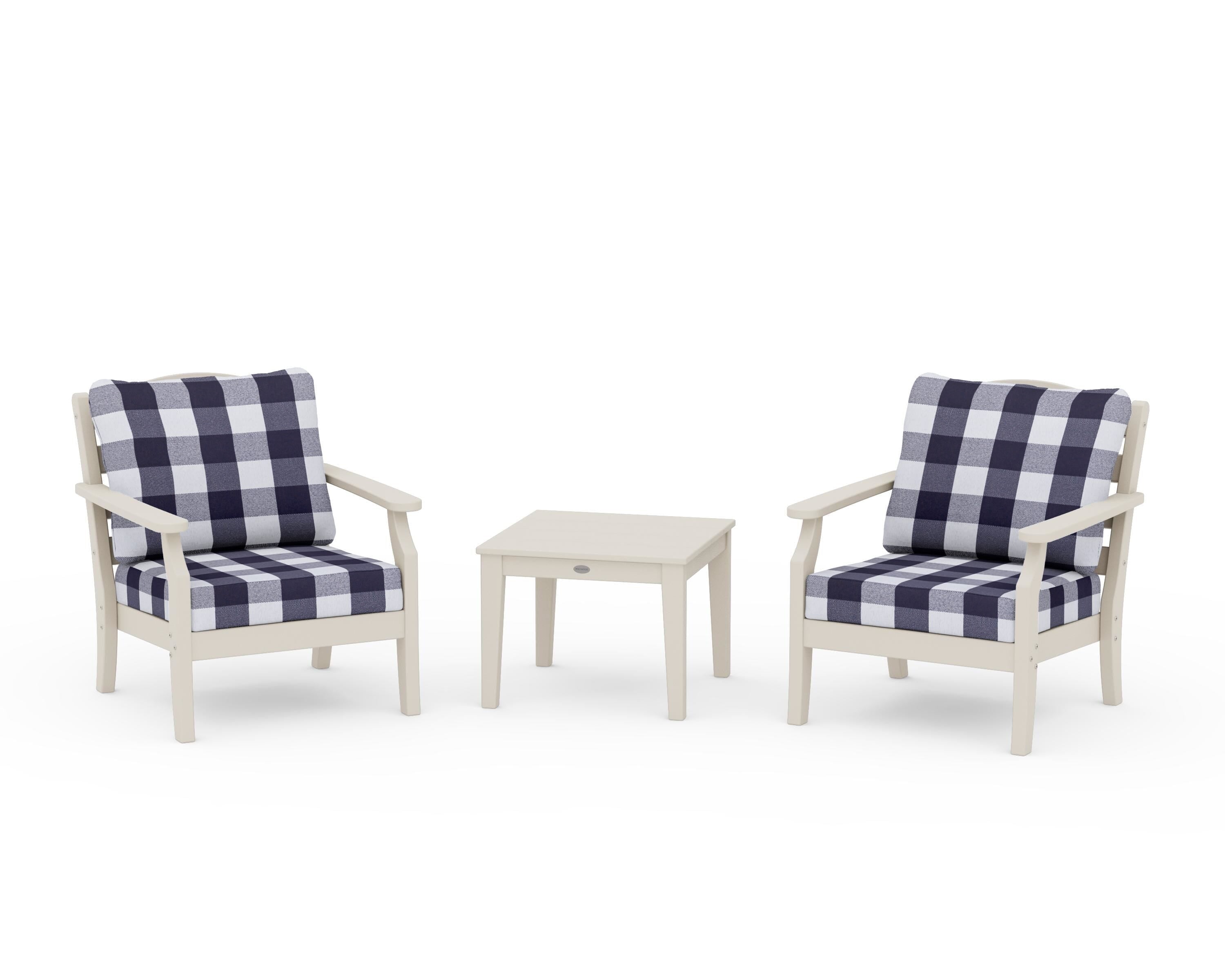 Draper James™ by POLYWOOD® Savannah 3-Piece Deep Seating Set in Sand / Buffalo Plaid Navy