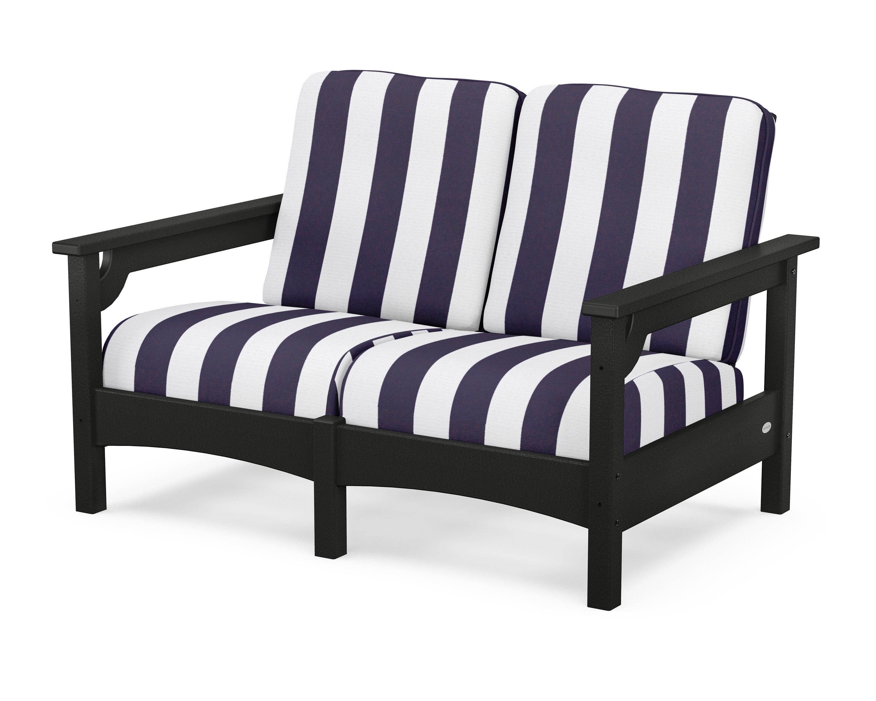 POLYWOOD® Club Loveseat in Black / Cabana Stripe Navy