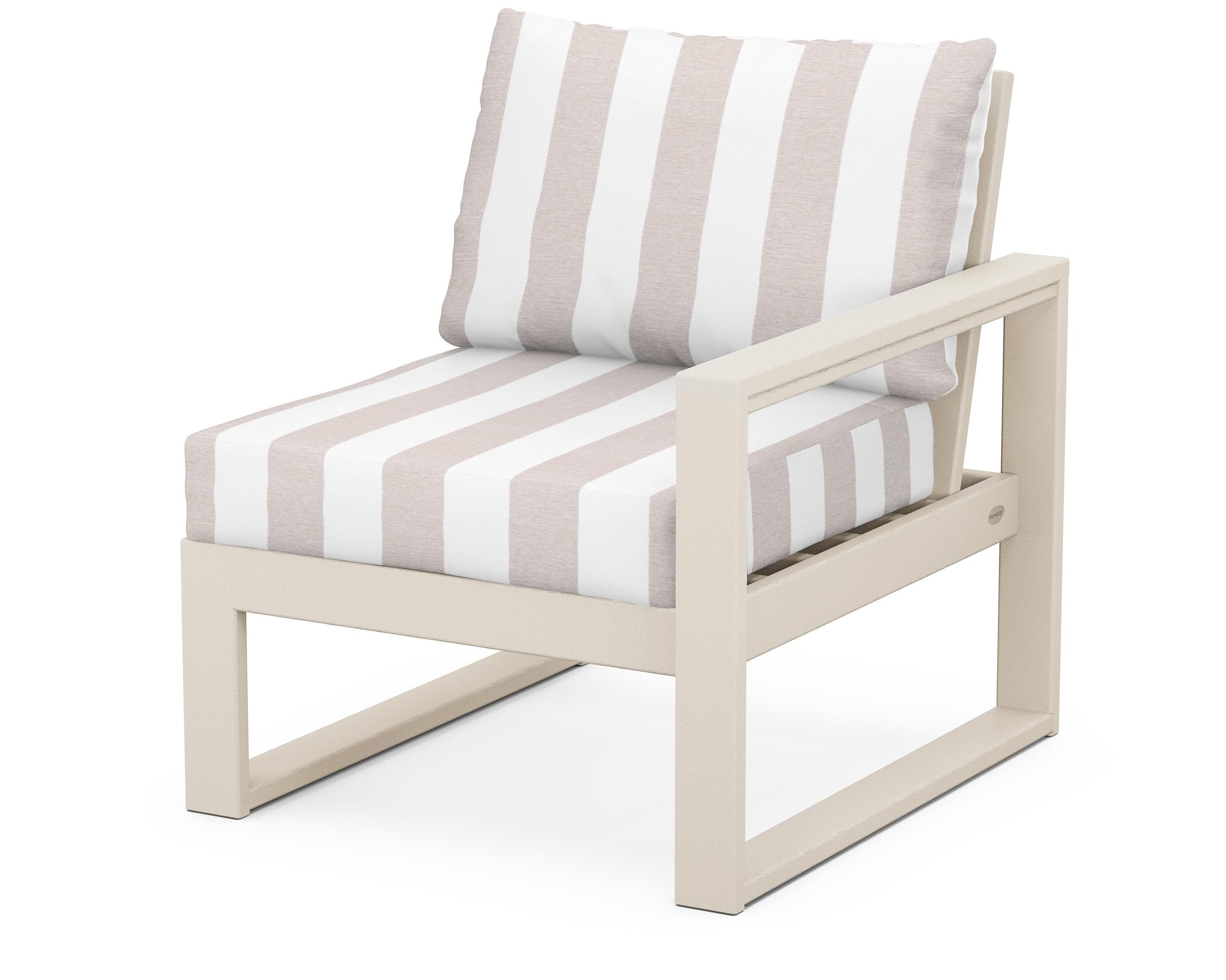 POLYWOOD® EDGE Modular Right Arm Chair in Sand / Cabana Stripe Dune Burlap