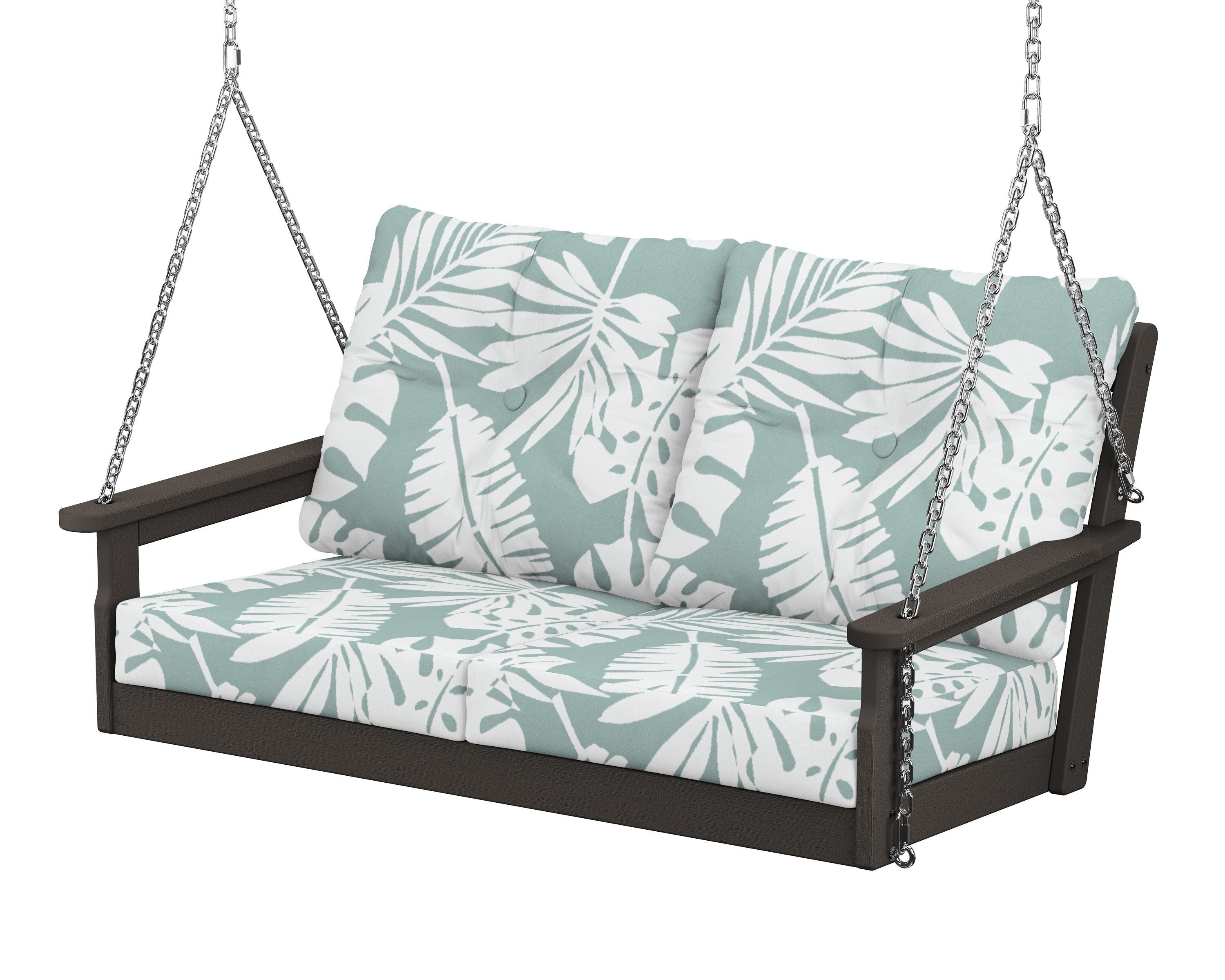 POLYWOOD® Vineyard Deep Seating Swing in Vintage Coffee / Leaf Glacier Spa