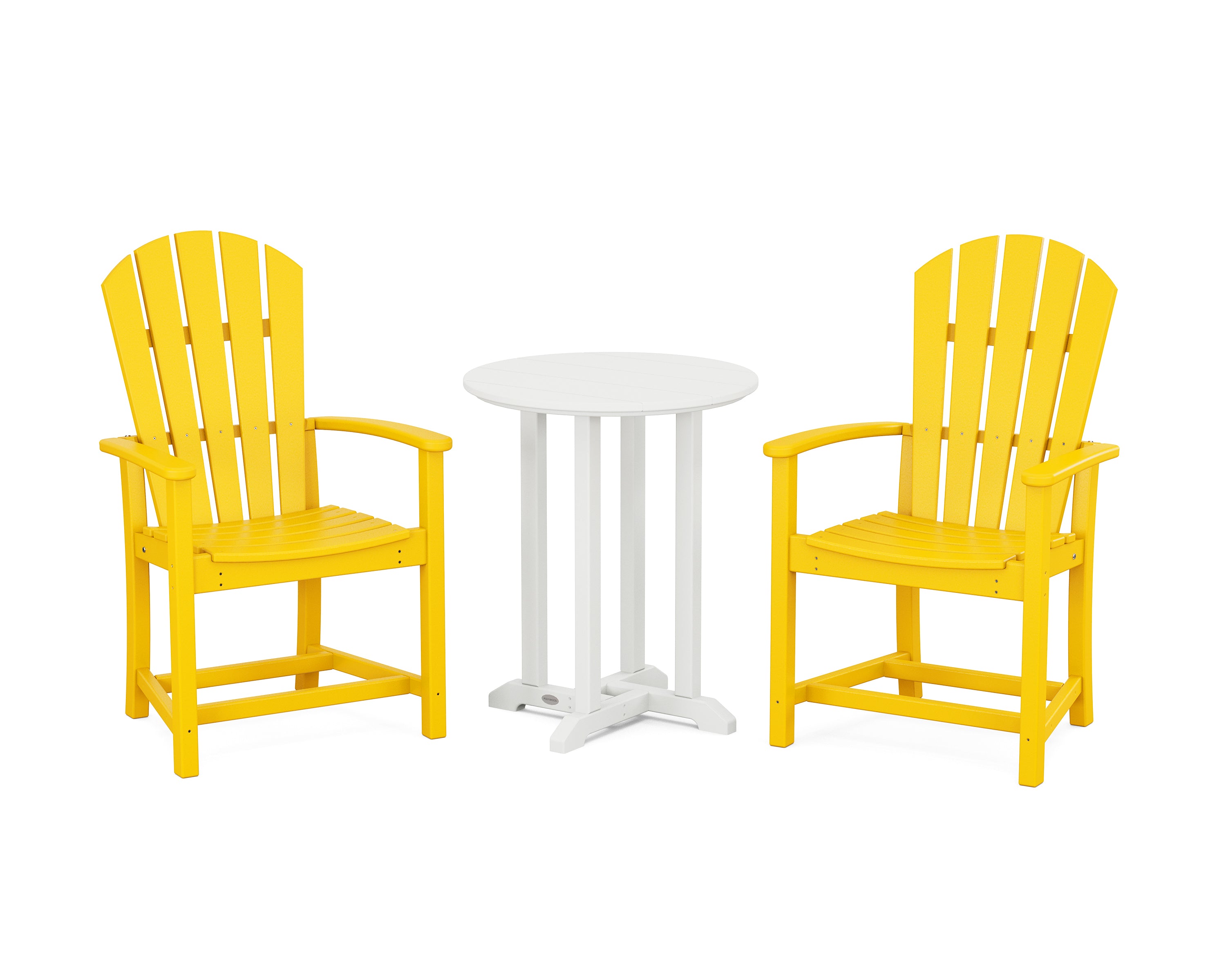 POLYWOOD® Palm Coast 3-Piece Round Farmhouse Bistro Dining Set in Lemon / White