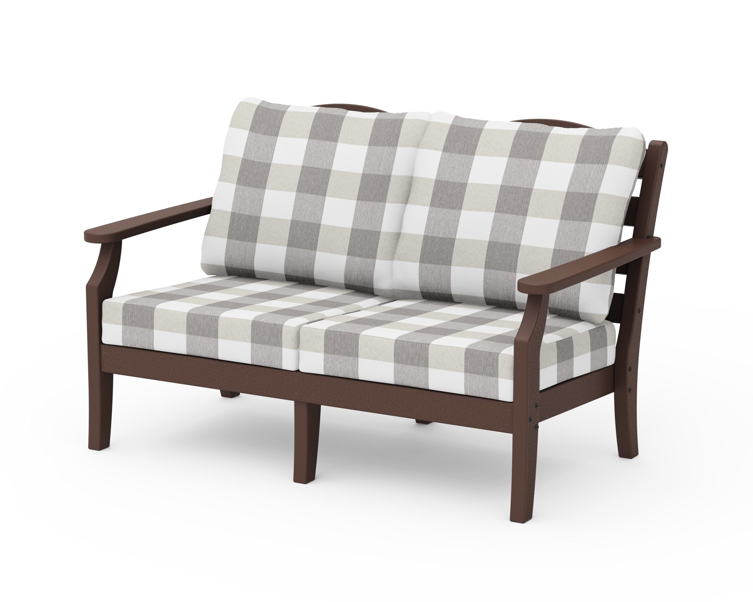 Draper James™ by POLYWOOD® Savannah Deep Seating Loveseat in Mahogany / Buffalo Plaid Grey Mist